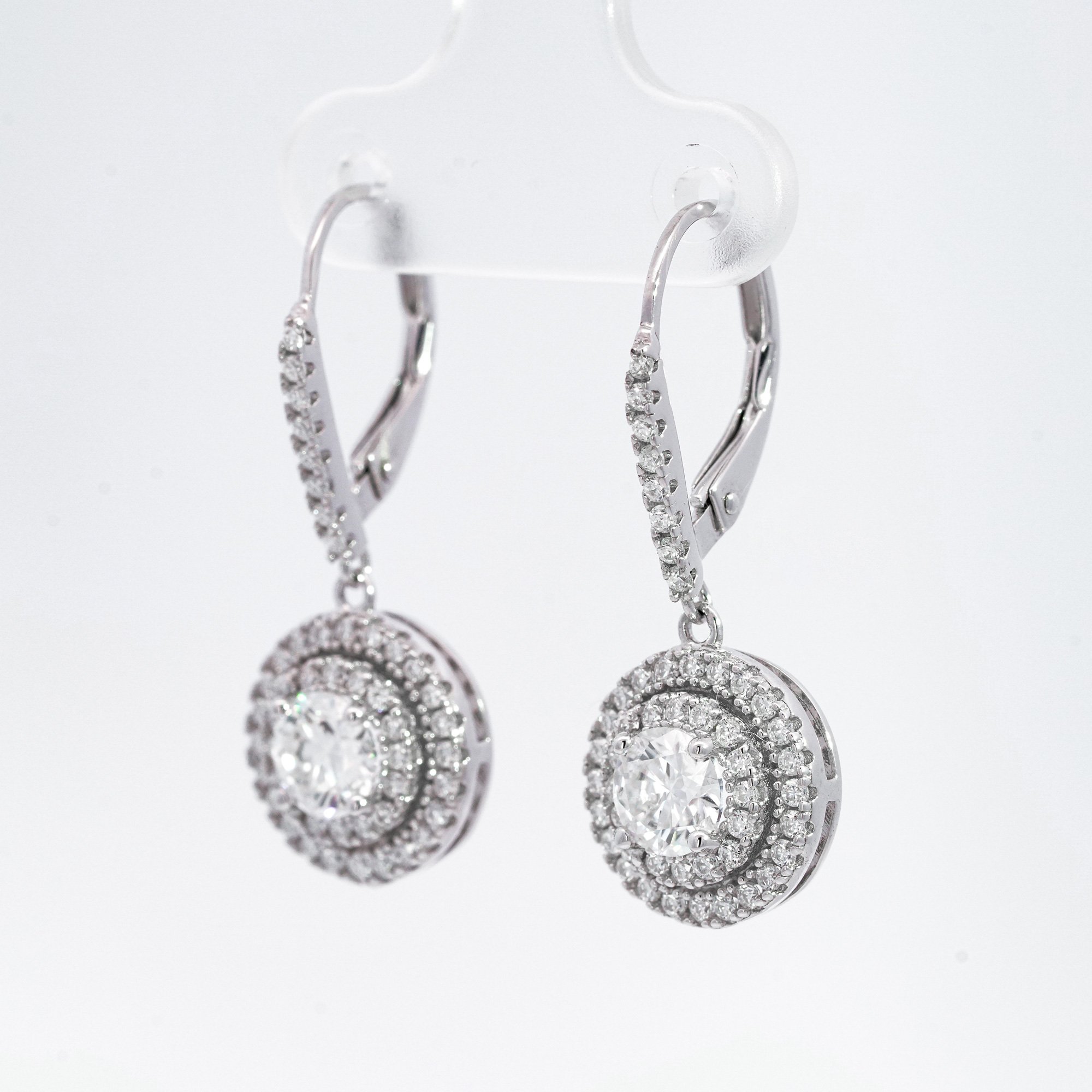 Double Halo Moissanite Leverback Drop Earrings - Image 3