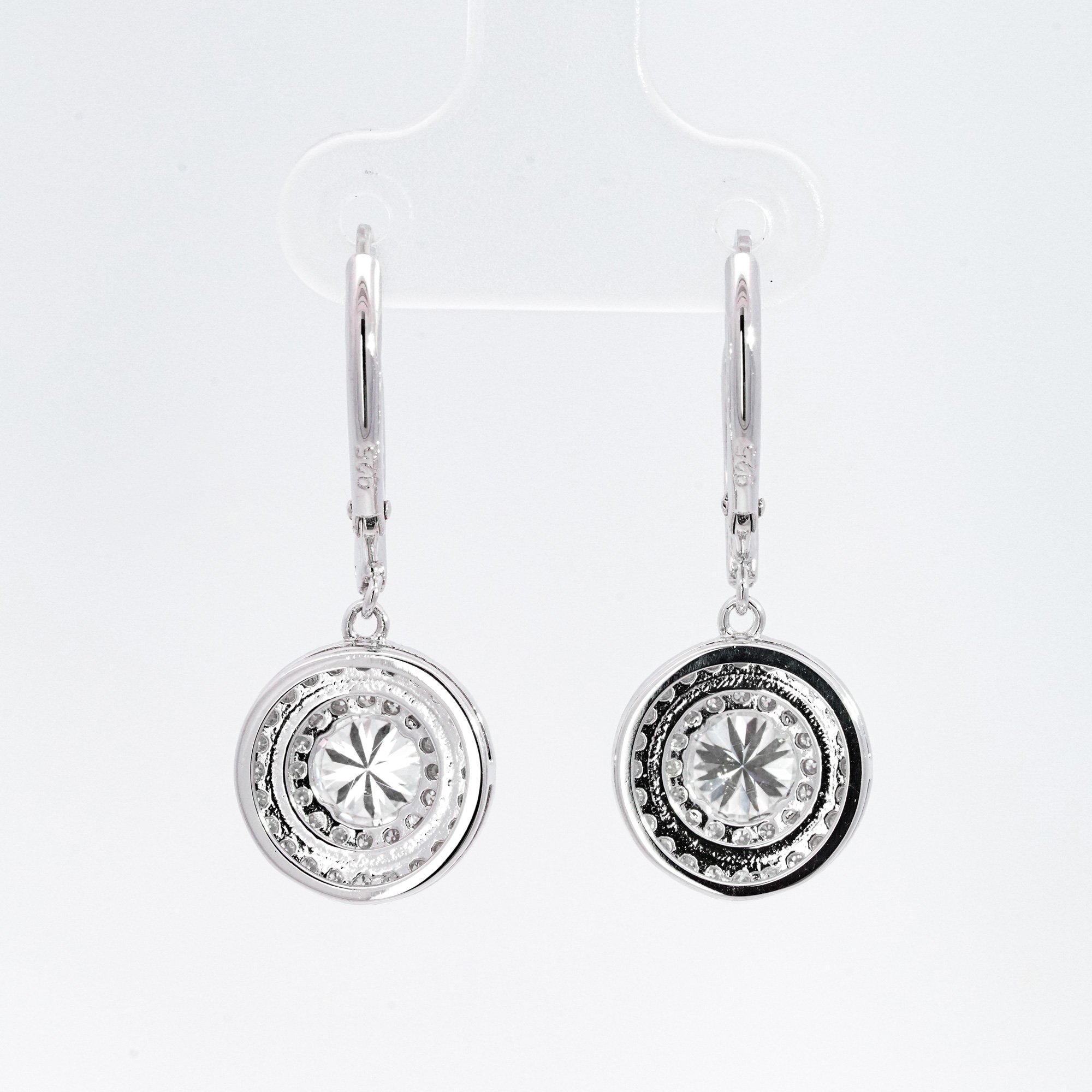 Double Halo Moissanite Leverback Drop Earrings - Image 5