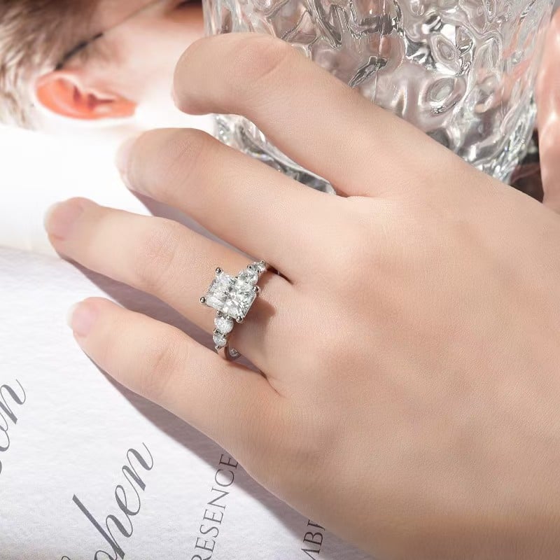 3ct Radiant-Cut Five-Stone Moissanite Engagement Ring - Image 4