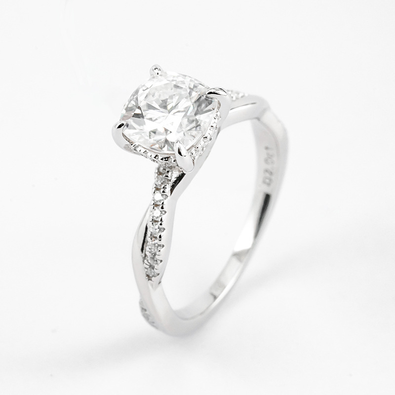 Cushion Cut Moissanite Twisted Vine Pavé Ring | 2ct DEW | 925 Silver - Image 3