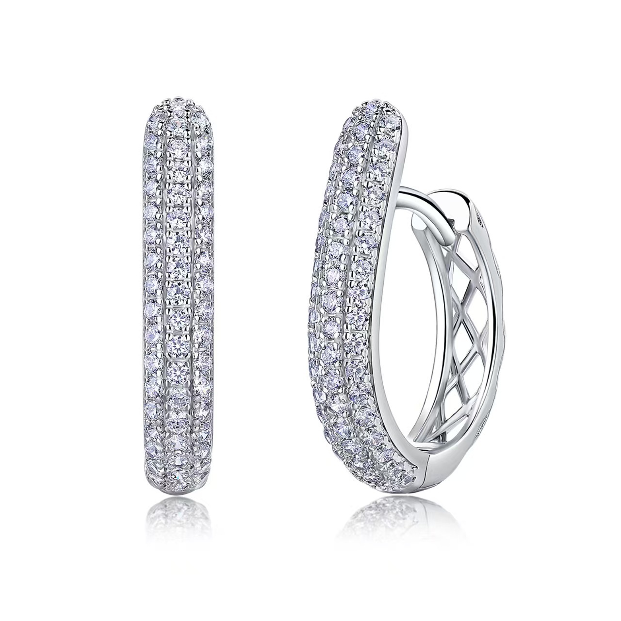 Triple-Row Pavé Moissanite Huggie Hoop Earrings (0.6ct DEW)