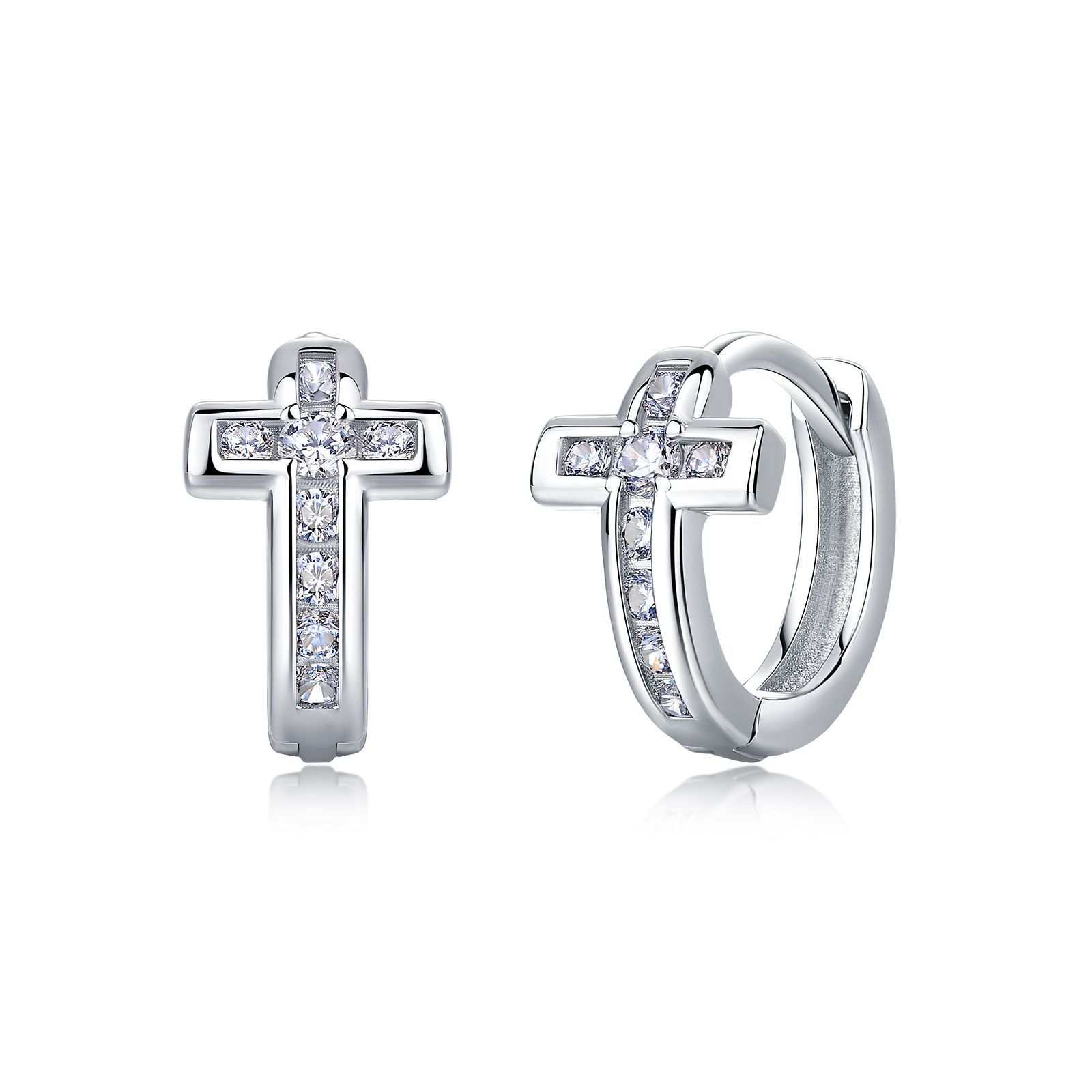 Moissanite Cross Huggie Hoop Earrings