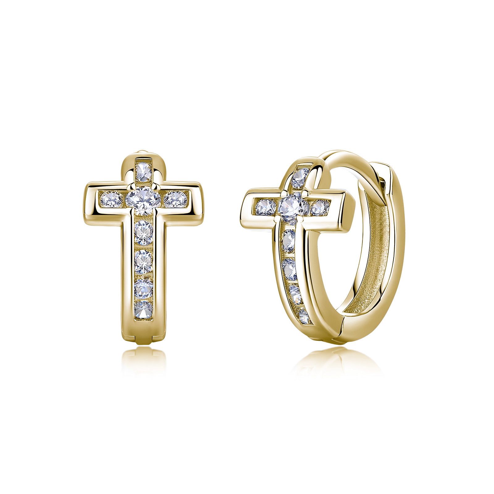 Moissanite Cross Huggie Hoop Earrings - Image 2
