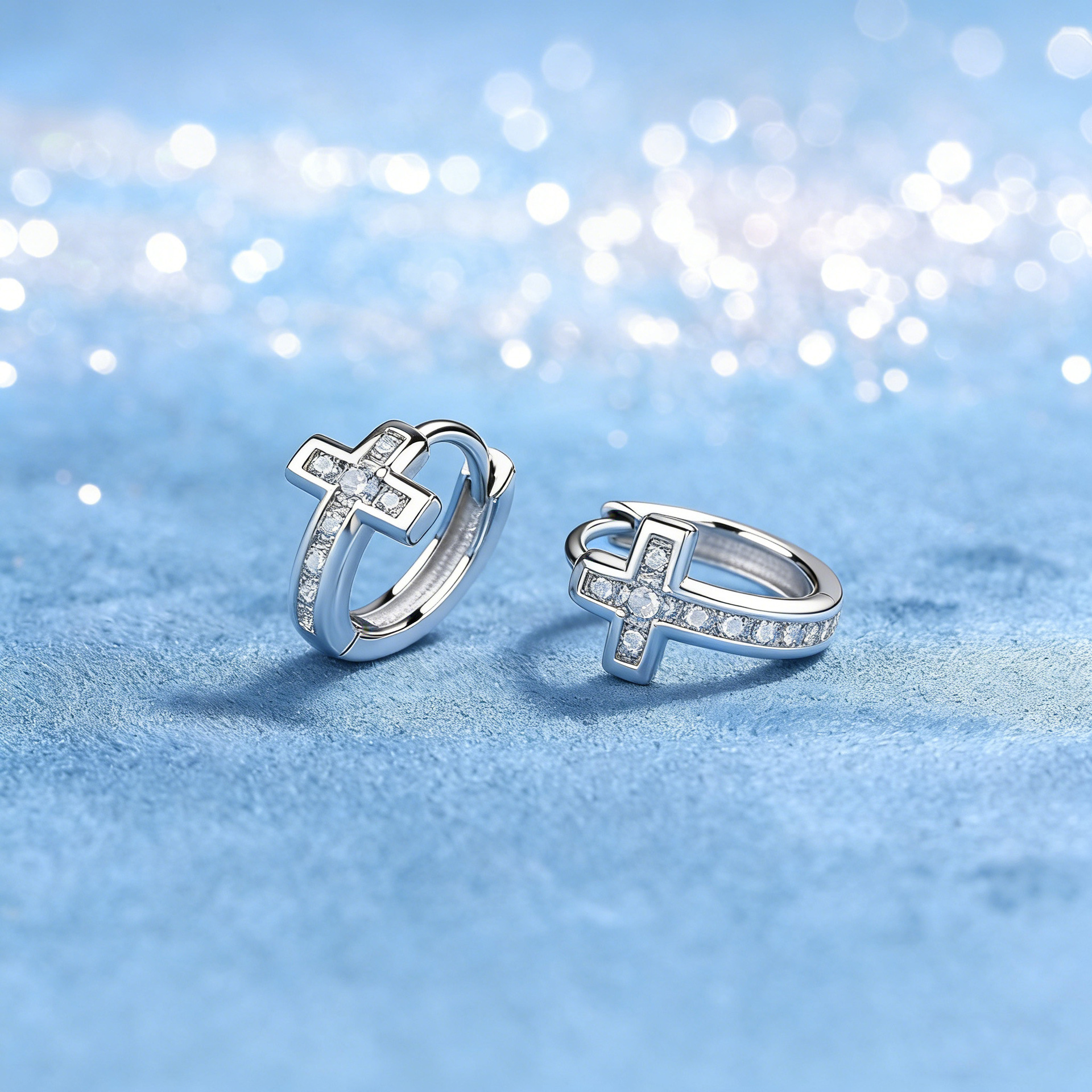 Moissanite Cross Huggie Hoop Earrings - Image 4