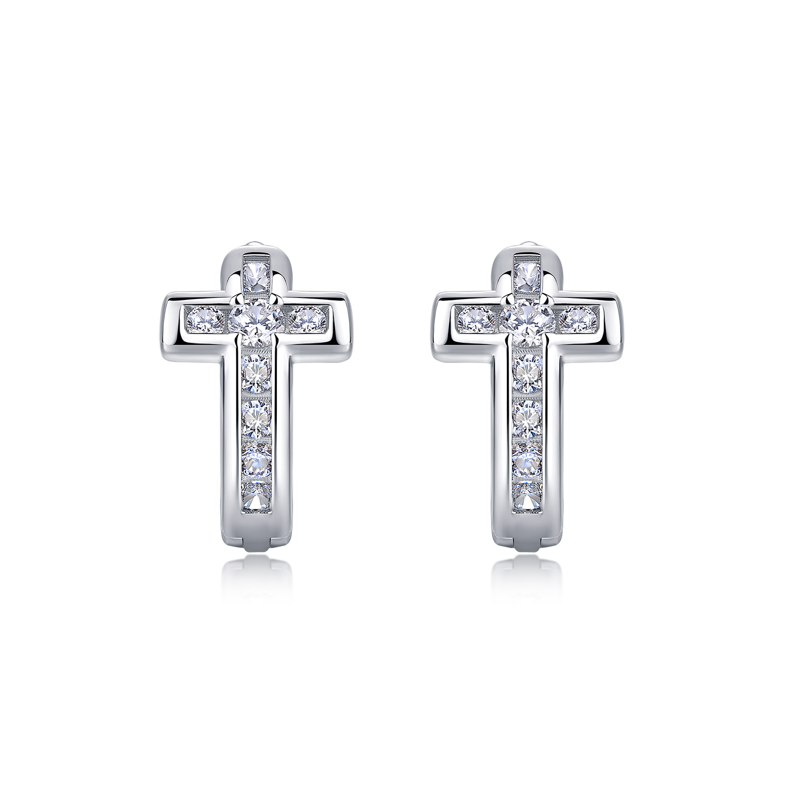 Moissanite Cross Huggie Hoop Earrings - Image 5