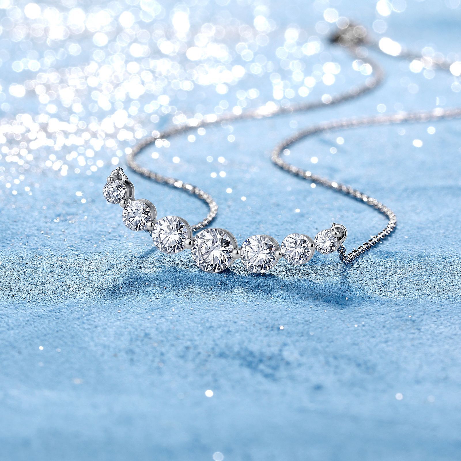 Graduated Seven-Stone Moissanite River Necklace - Image 4