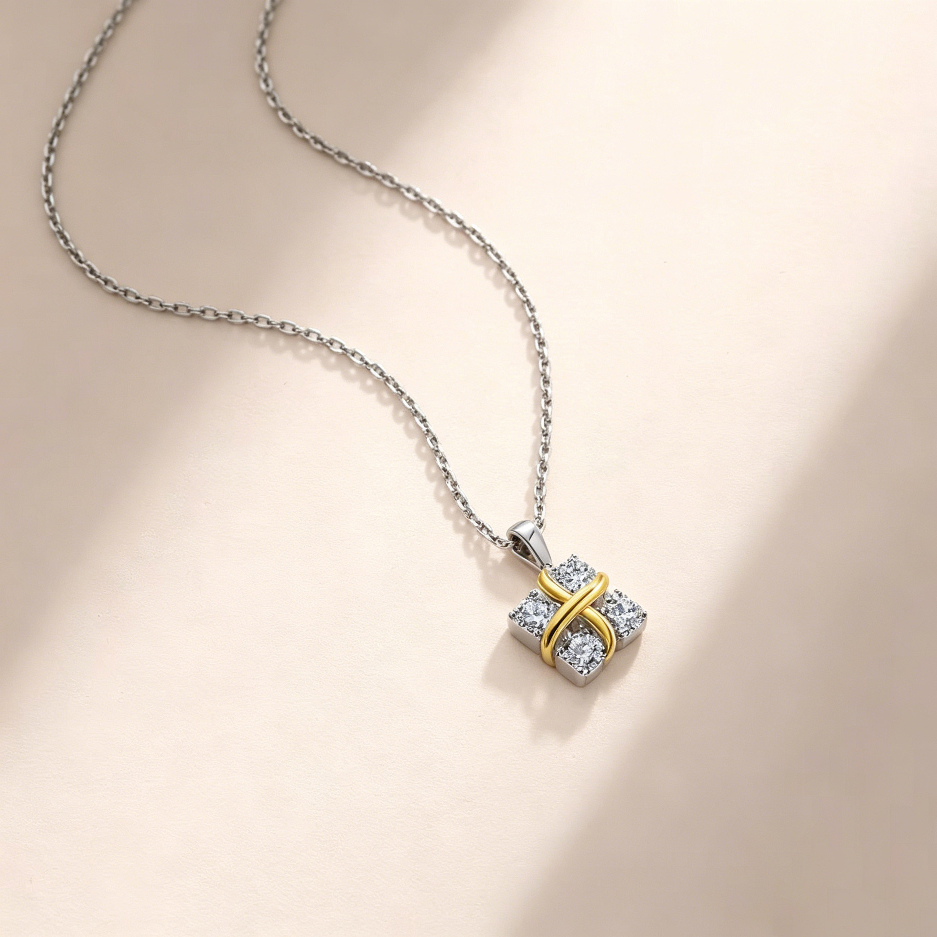 Two-Tone Moissanite X Kiss Cluster Pendant Necklace - Image 2