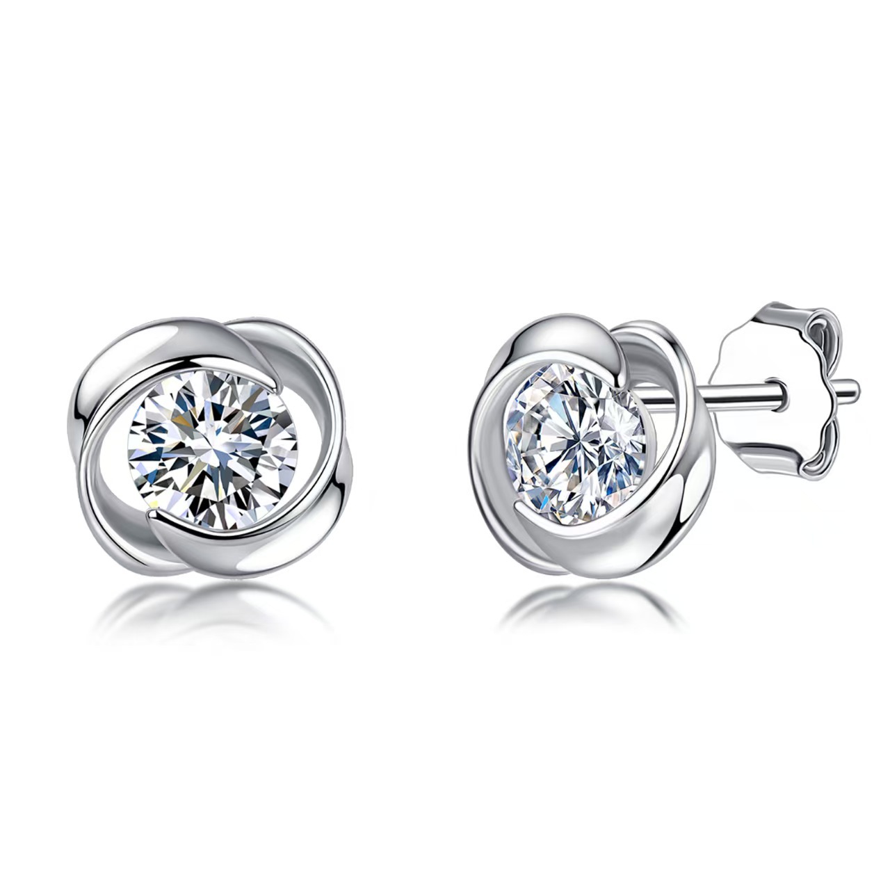 Swirl Floral Moissanite Stud Earrings | Round 0.5ct DEW | 925 Silver