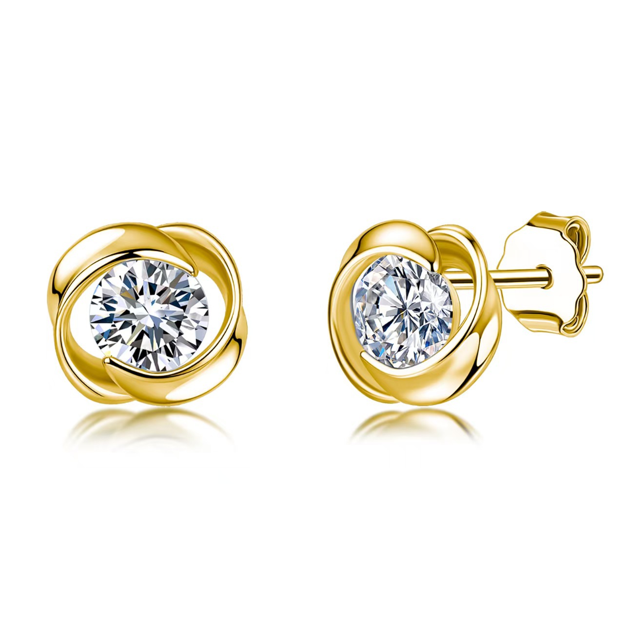 Swirl Floral Moissanite Stud Earrings | Round 0.5ct DEW | 925 Silver - Image 2