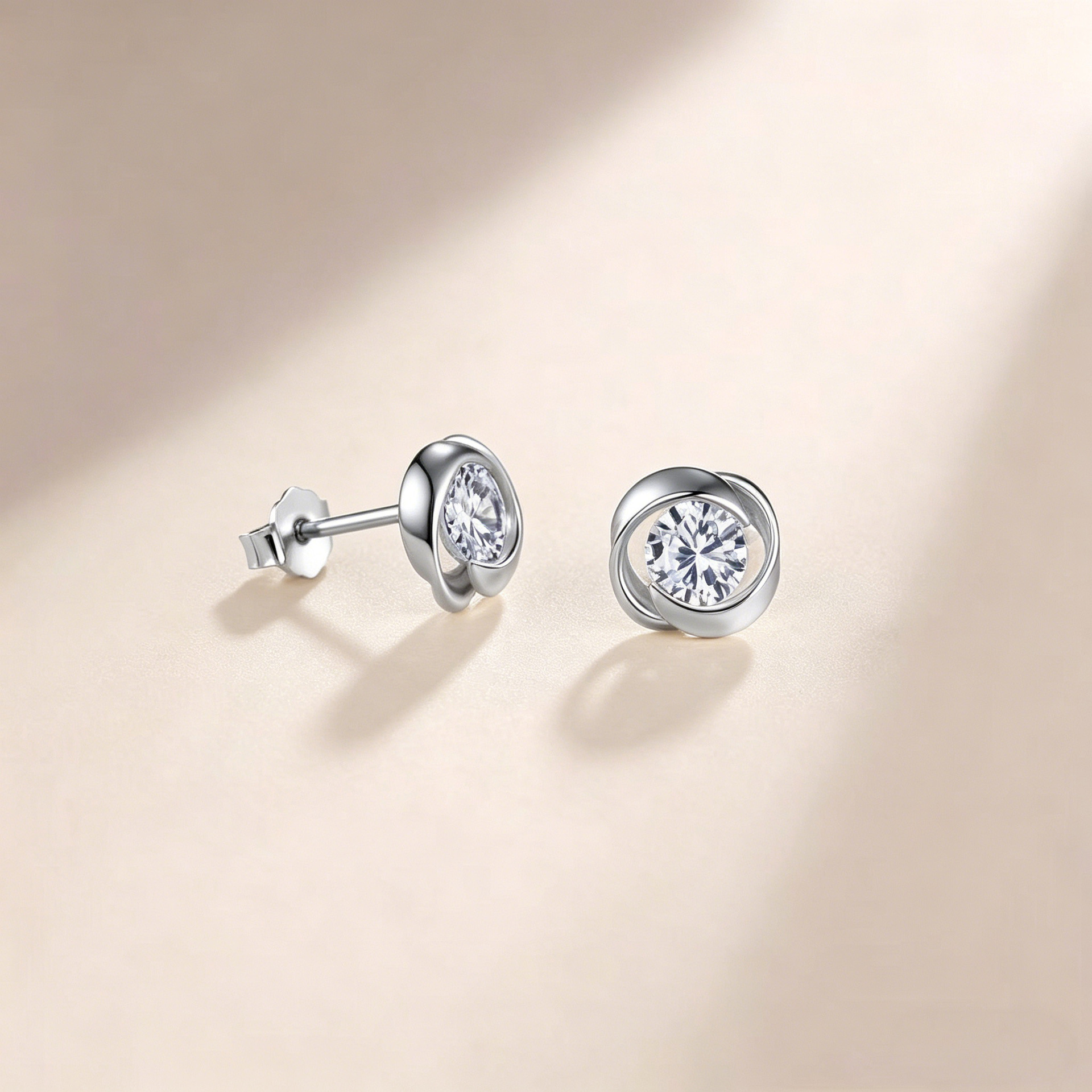 Swirl Floral Moissanite Stud Earrings | Round 0.5ct DEW | 925 Silver - Image 3