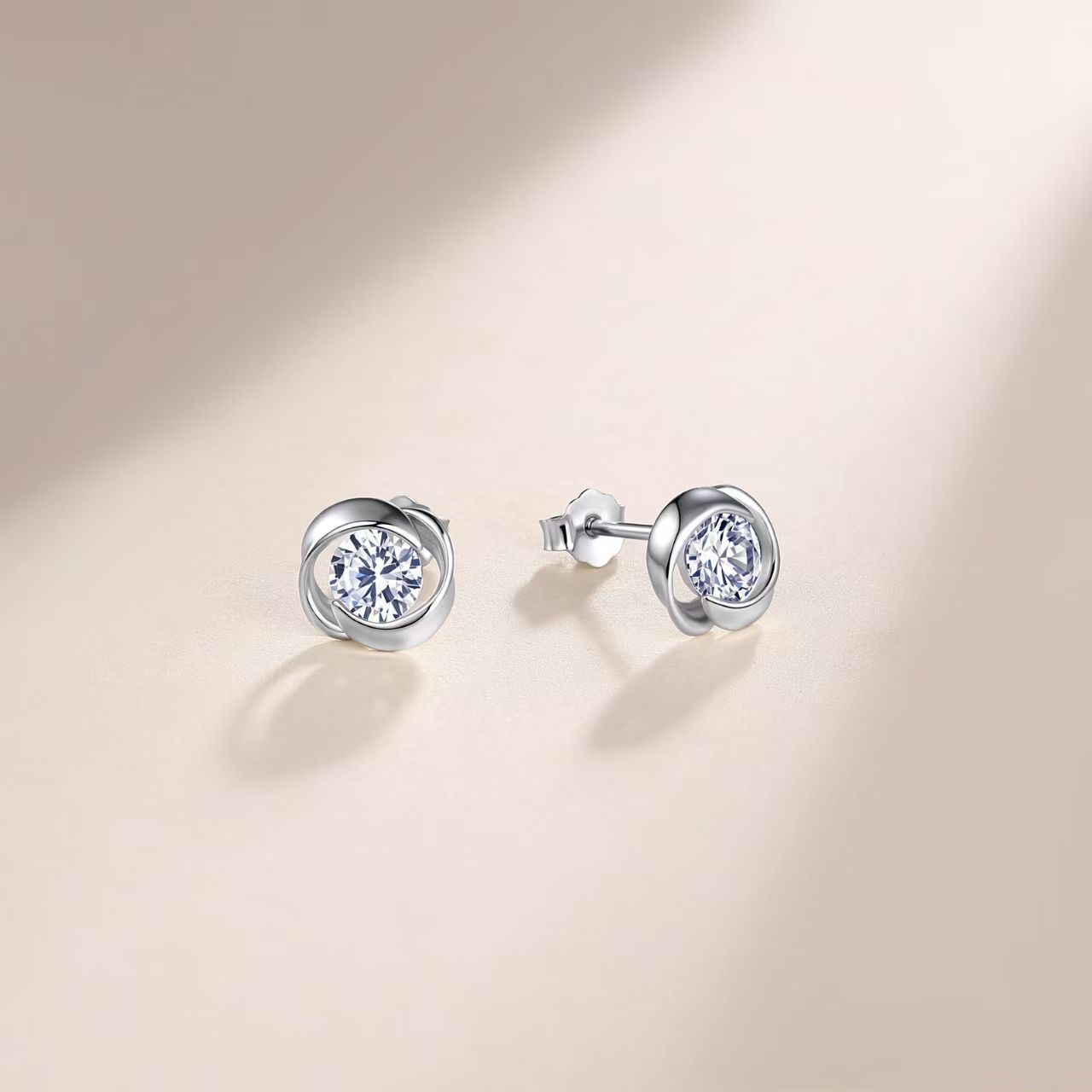 Swirl Floral Moissanite Stud Earrings | Round 0.5ct DEW | 925 Silver - Image 4