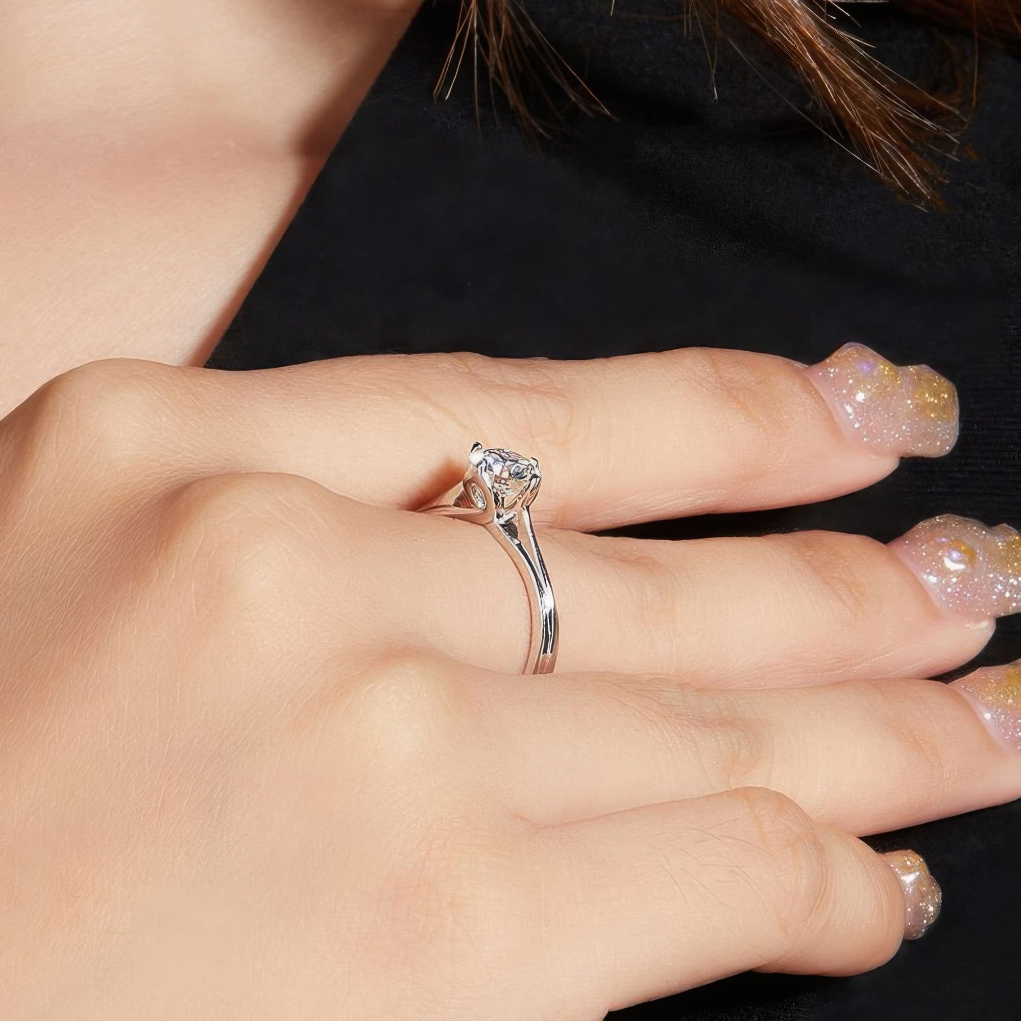 Lotus Flower Moissanite Ring | 1ct D VVS Brilliant Cut | 925 Sterling Silver - Image 2