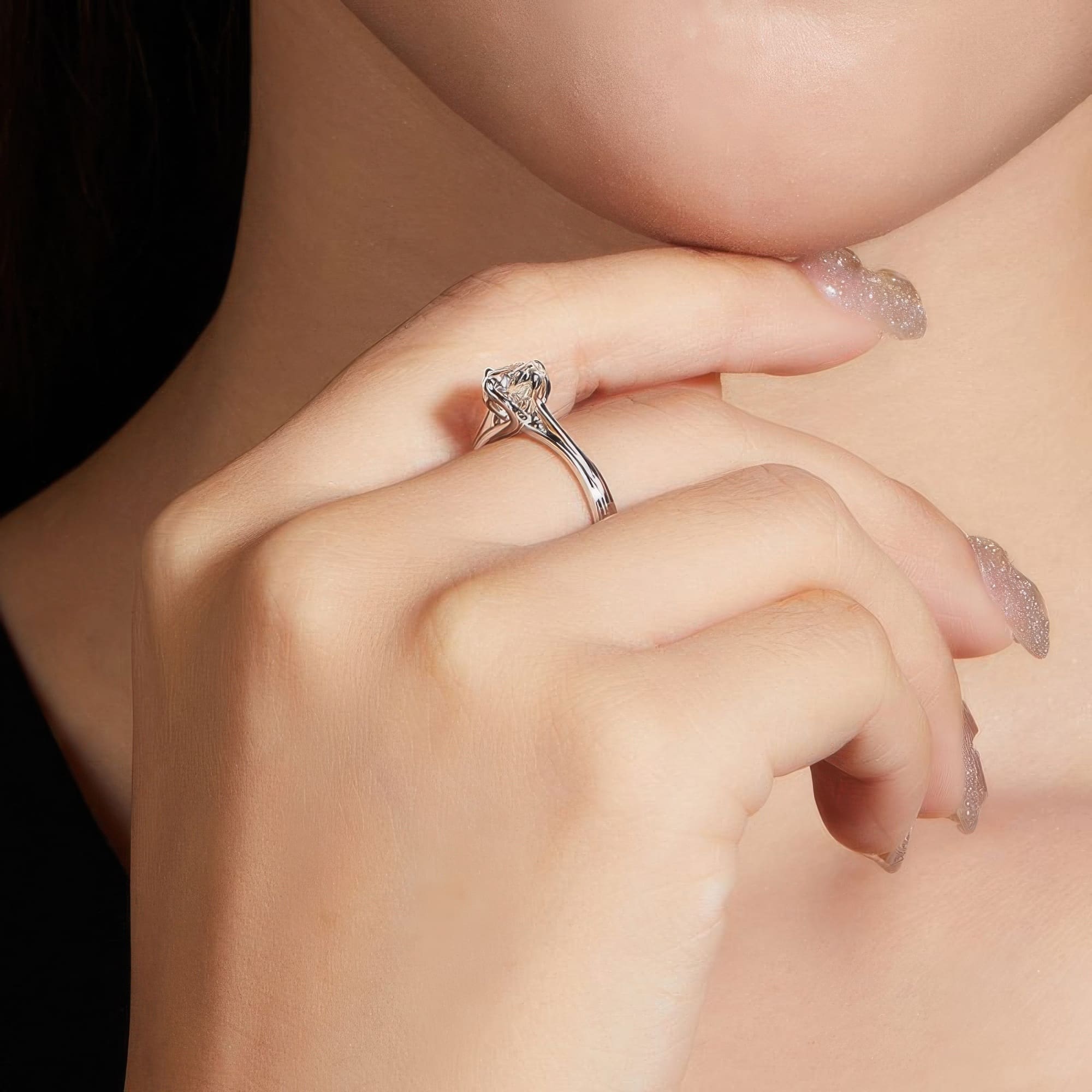 Lotus Flower Moissanite Ring | 1ct D VVS Brilliant Cut | 925 Sterling Silver - Image 3