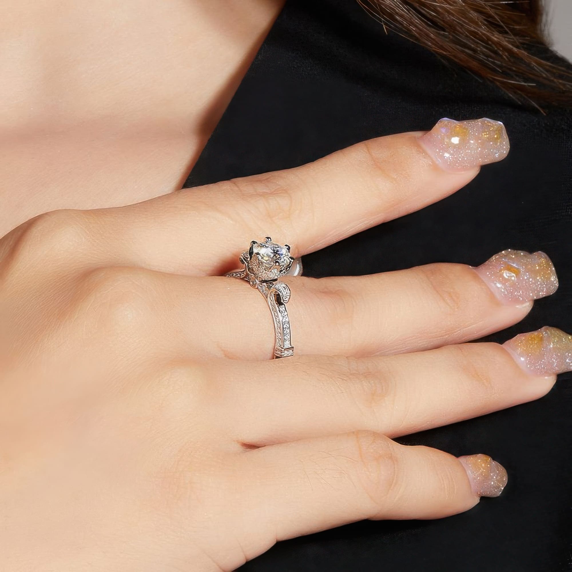 Swan Lake Moissanite Ring | Luxury Micro Pave 1ct Fashion Statement - Image 2