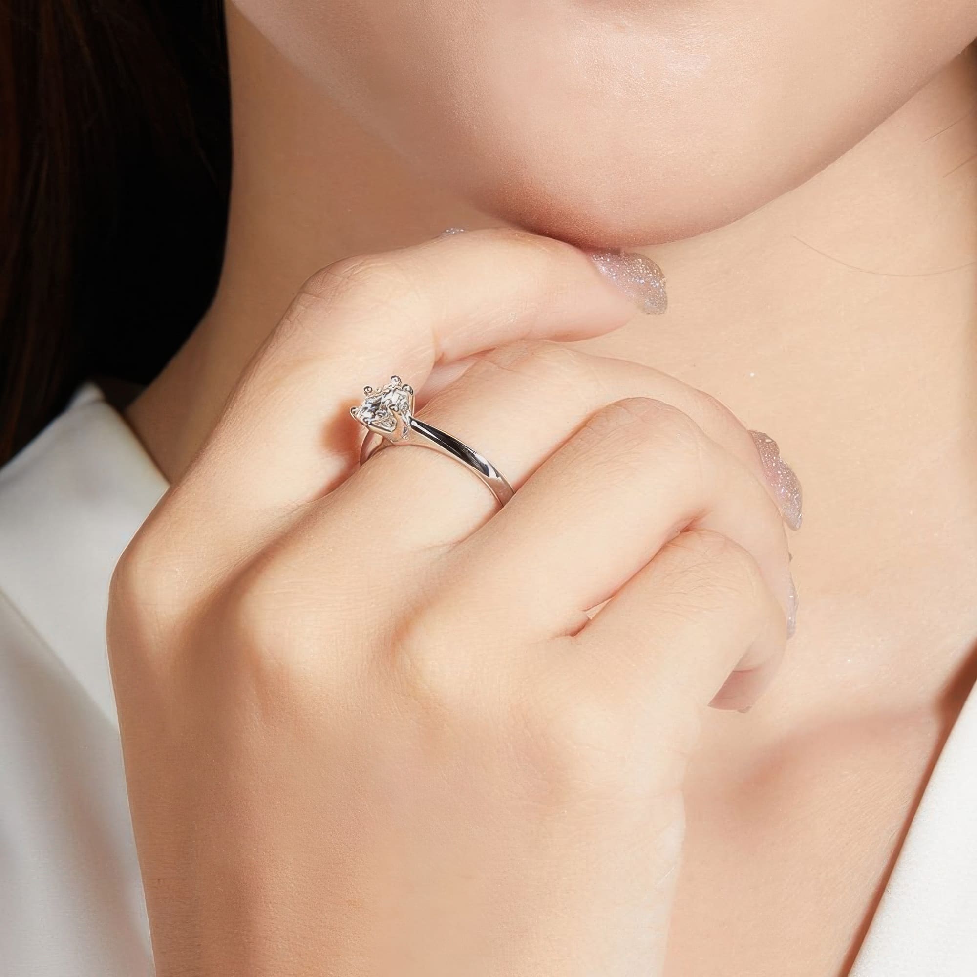 Classic Solitaire Moissanite Engagement Ring, 925 Silver Tiffany-Style - Image 2