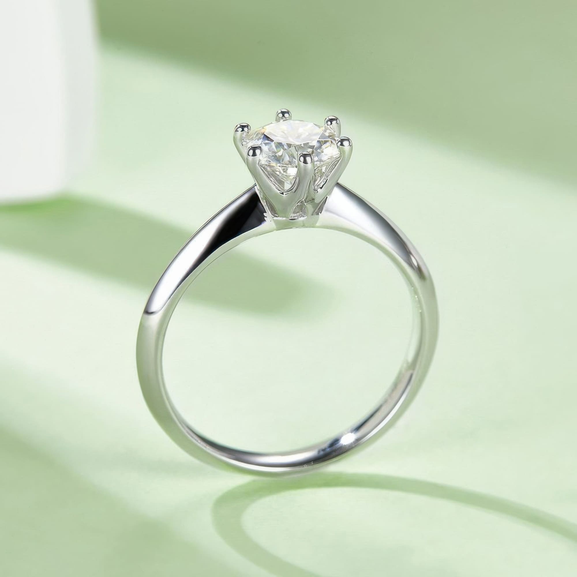 Classic Solitaire Moissanite Engagement Ring, 925 Silver Tiffany-Style - Image 5