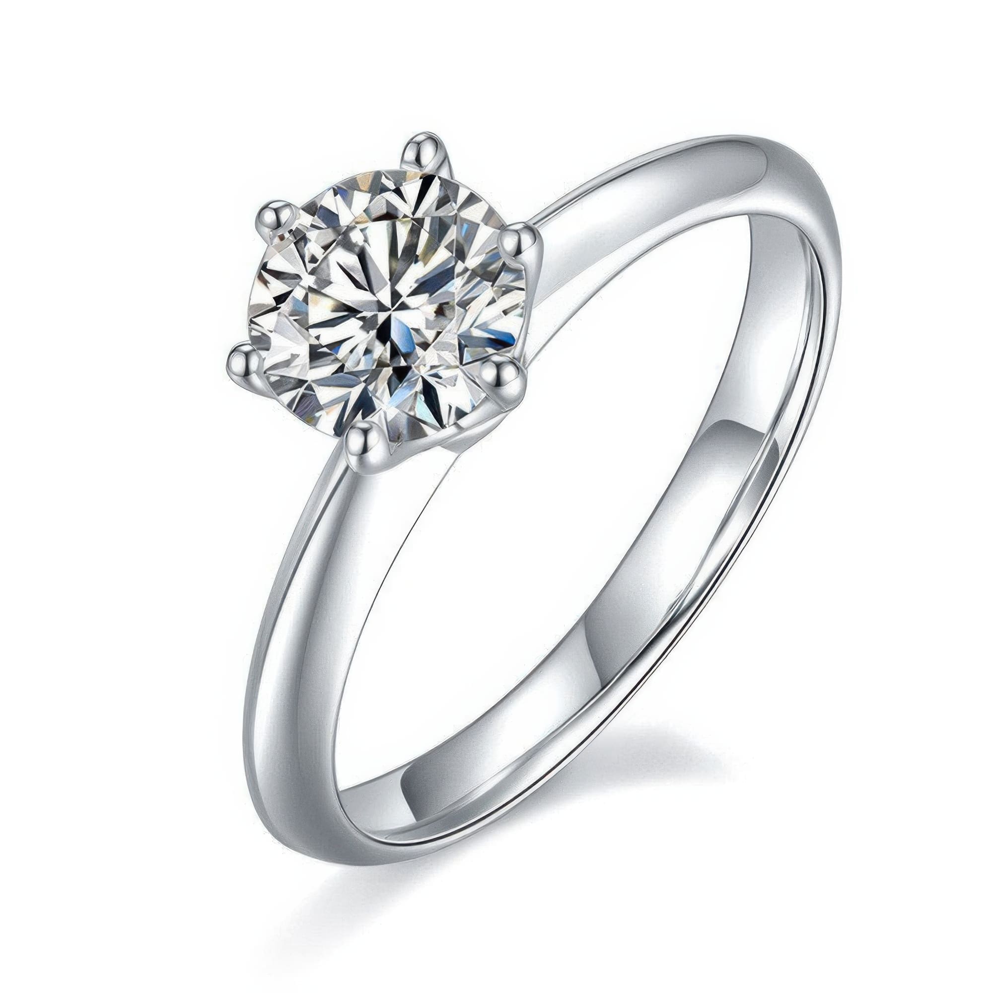 Classic Solitaire Moissanite Engagement Ring, 925 Silver Tiffany-Style