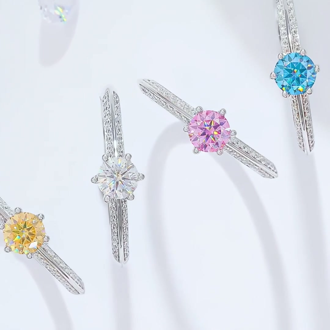 0.5ct Vintage Moissanite Ring | Multi-Color Stones | 925 Sterling Silver product video thumbnail