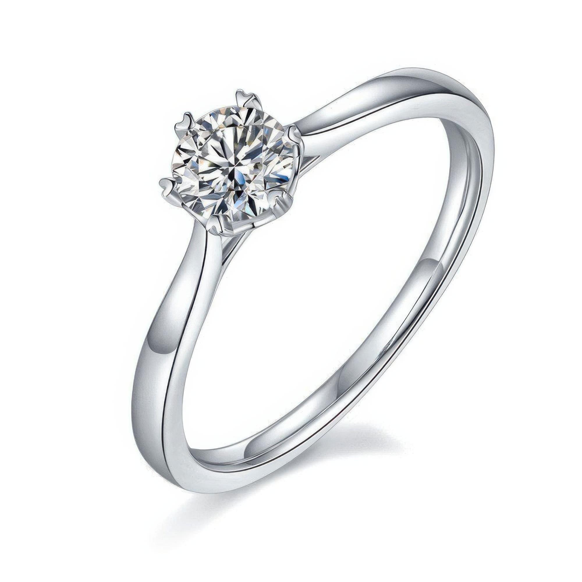 925 Silver Moissanite Solitaire Ring | 0.5ct D-Color Six-Prong Classic Round Cut