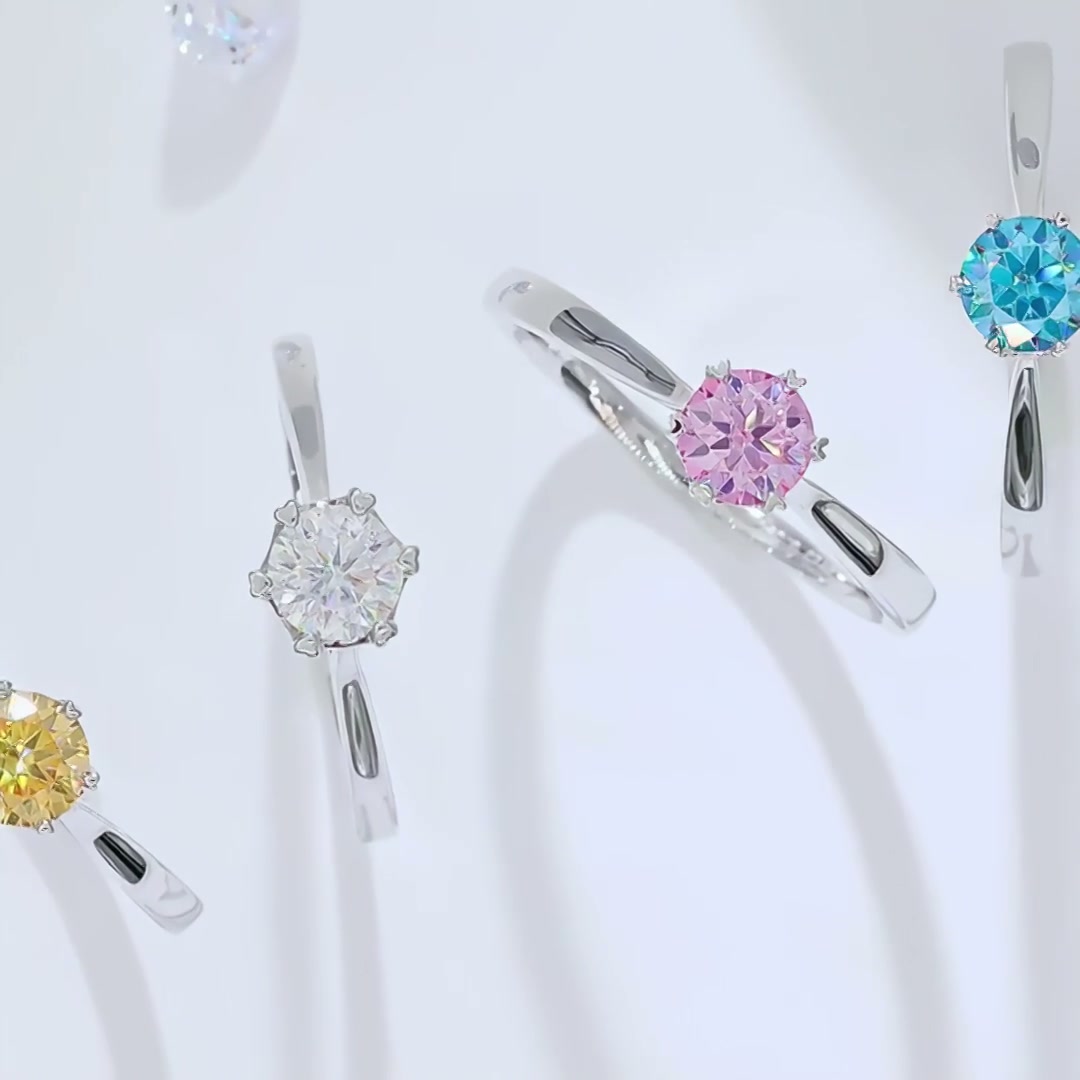 925 Silver Moissanite Solitaire Ring | 0.5ct D-Color Six-Prong Classic Round Cut product video thumbnail