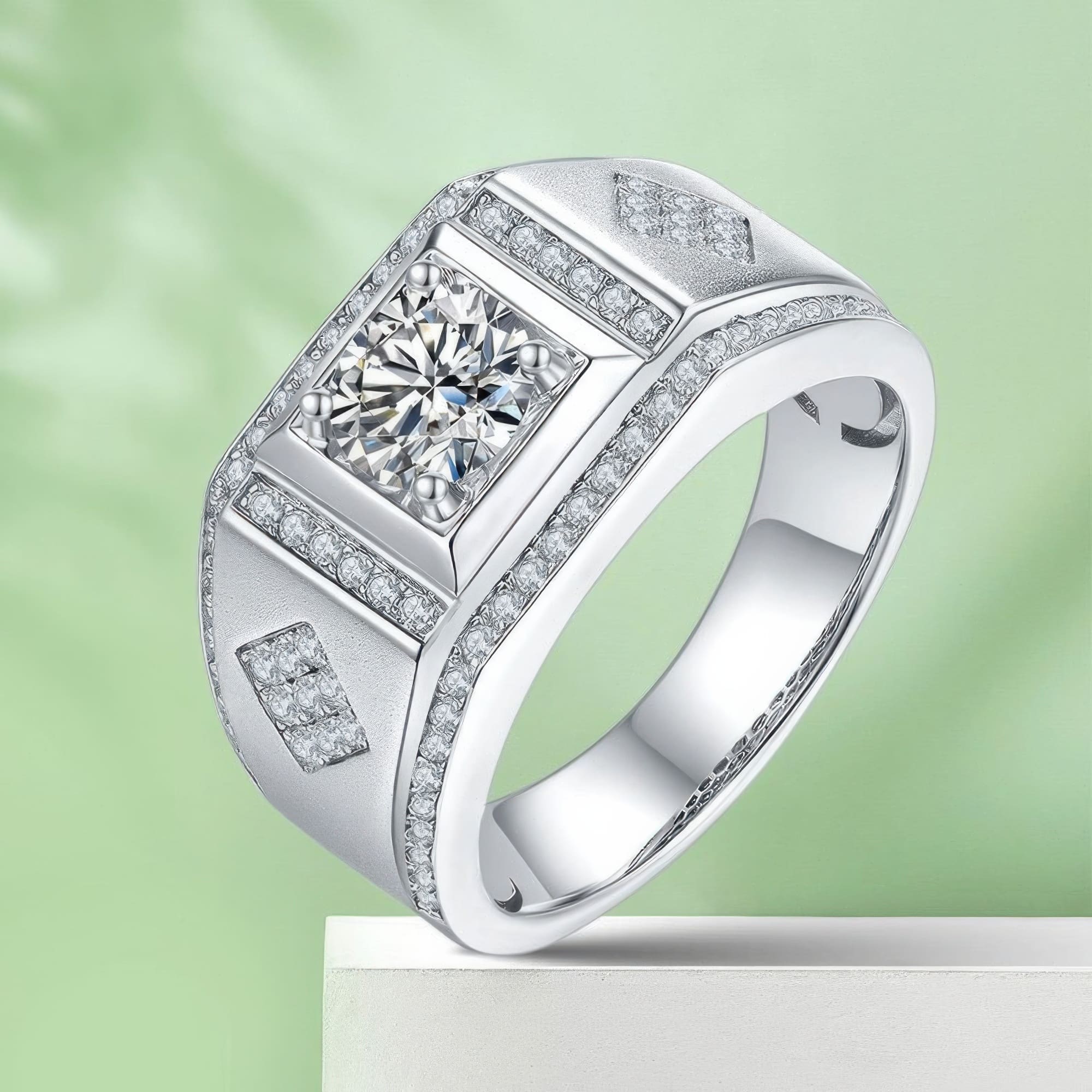 Men's Moissanite Engagement Ring | 1 Carat Round Cut | 925 Sterling Silver Retro Band - Image 5