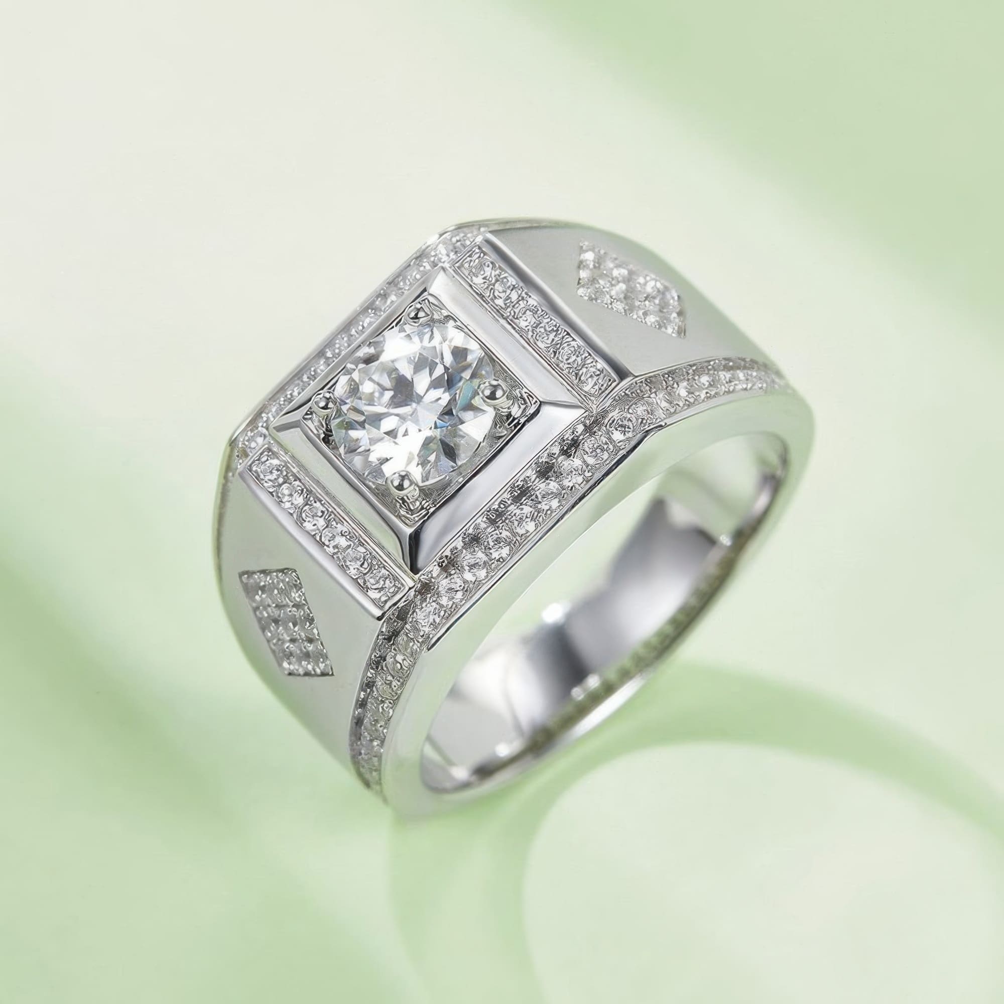 Men's Moissanite Engagement Ring | 1 Carat Round Cut | 925 Sterling Silver Retro Band - Image 2