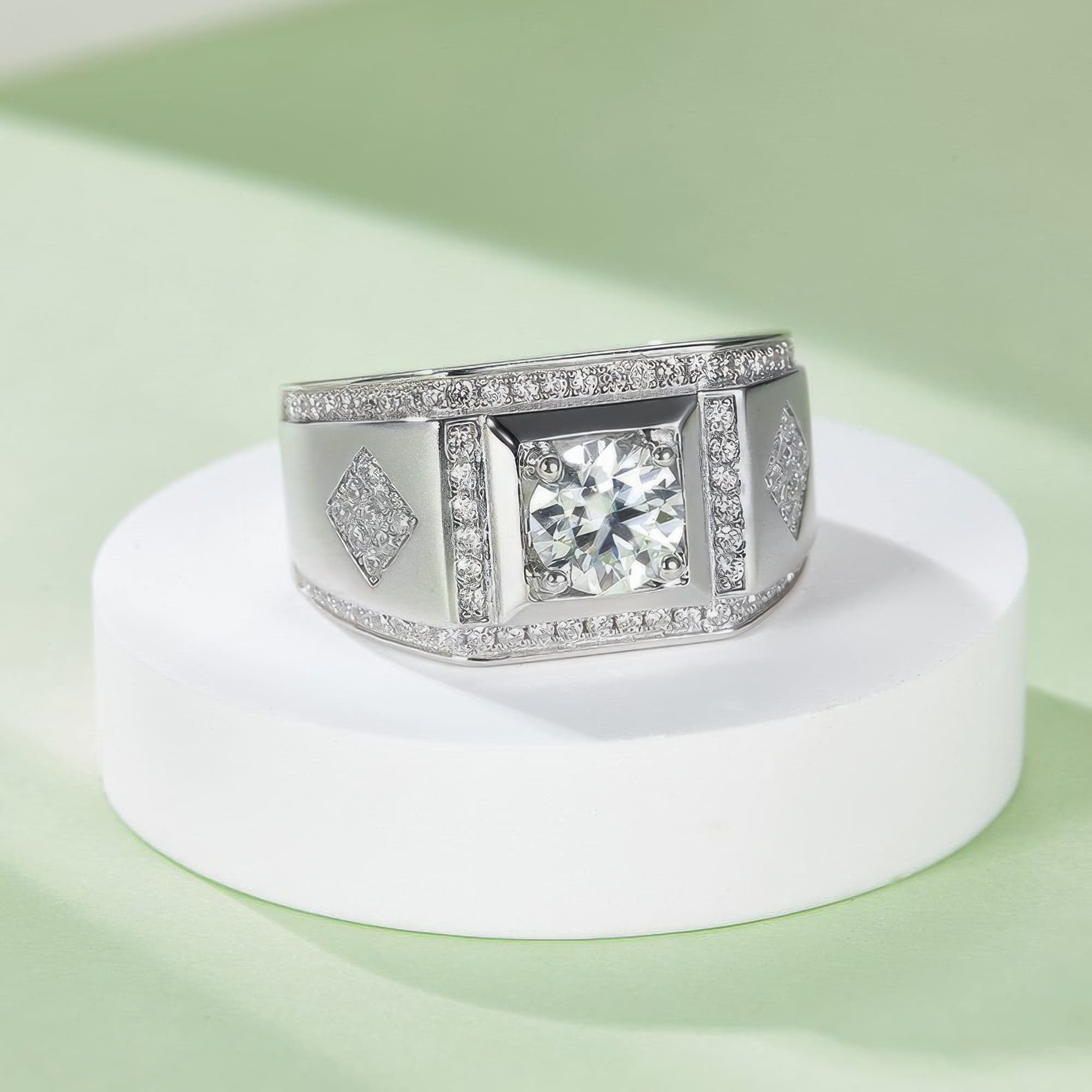 Men's Moissanite Engagement Ring | 1 Carat Round Cut | 925 Sterling Silver Retro Band - Image 3