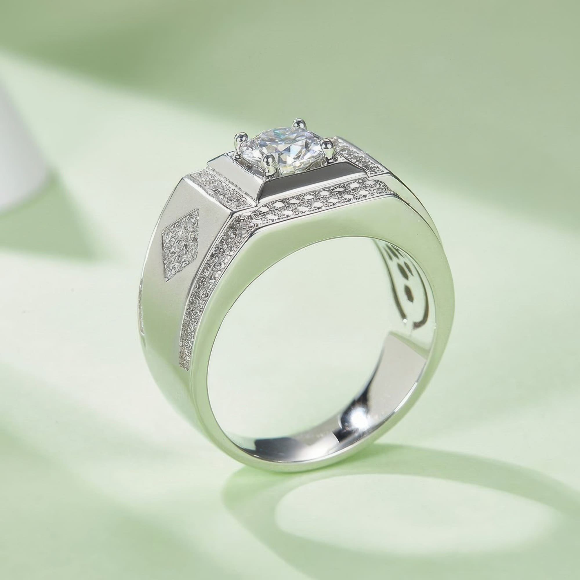 Men's Moissanite Engagement Ring | 1 Carat Round Cut | 925 Sterling Silver Retro Band - Image 4