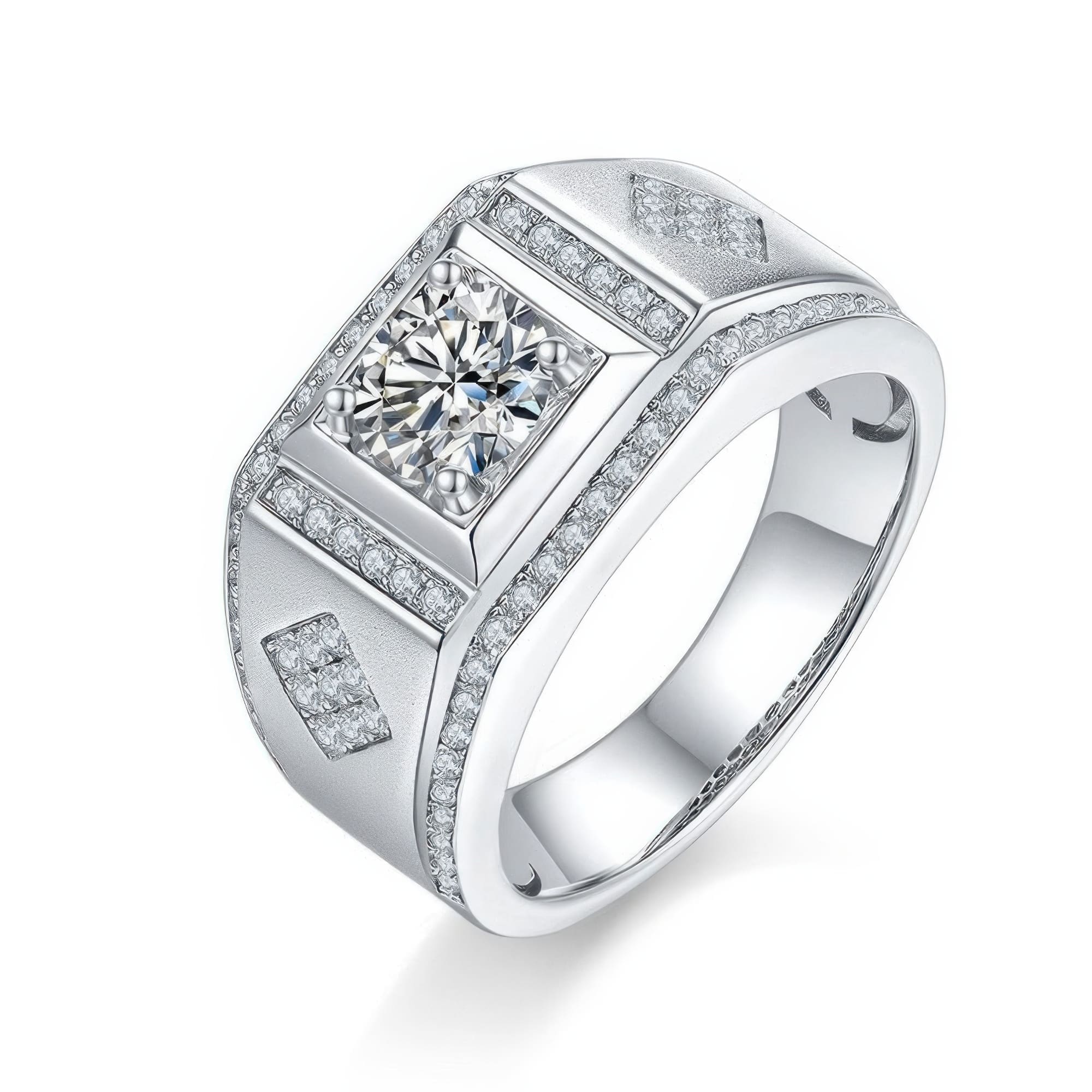 Men's Moissanite Engagement Ring | 1 Carat Round Cut | 925 Sterling Silver Retro Band