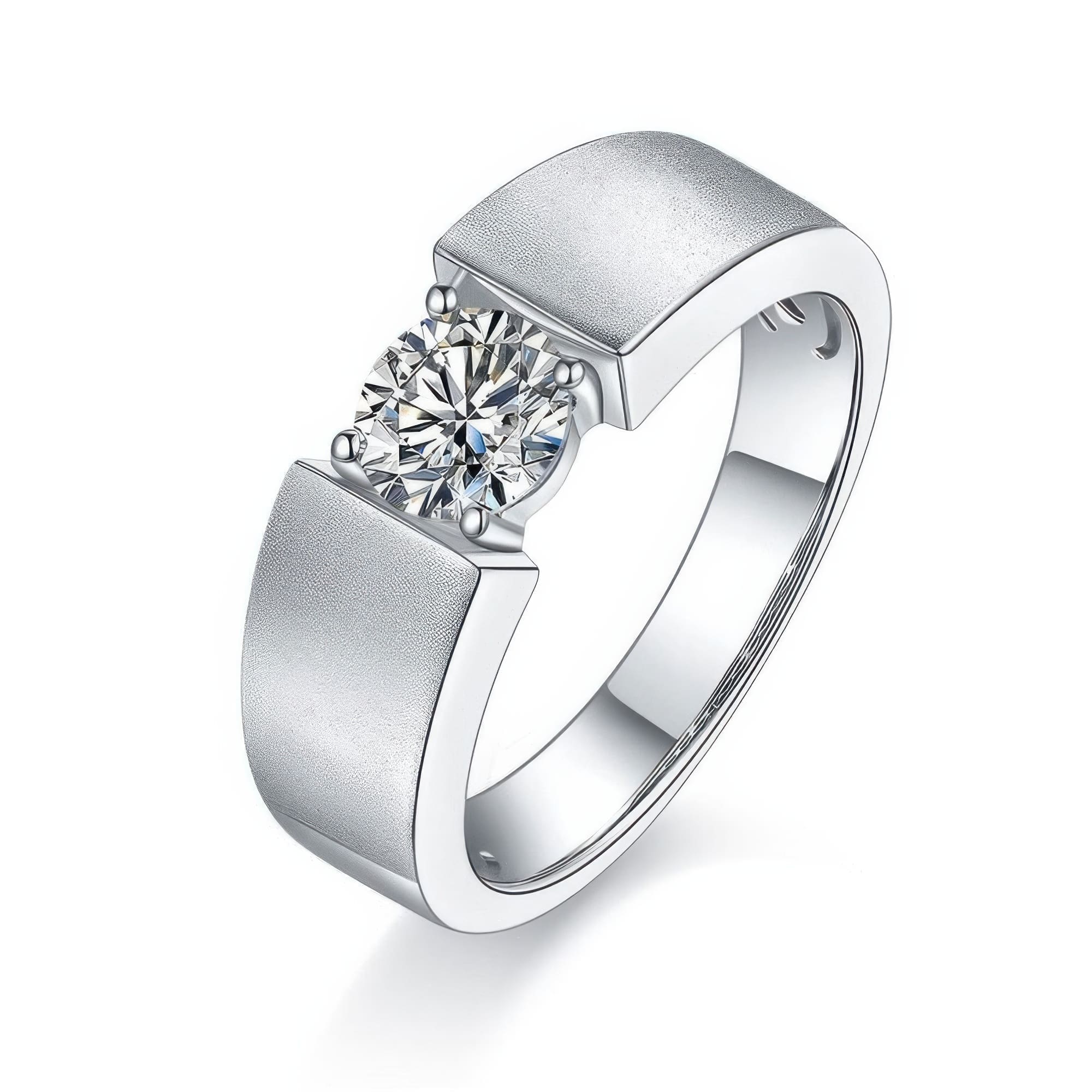 Men's Minimalist Moissanite Ring | 1ct D Color Round Cut | 925 Sterling Silver