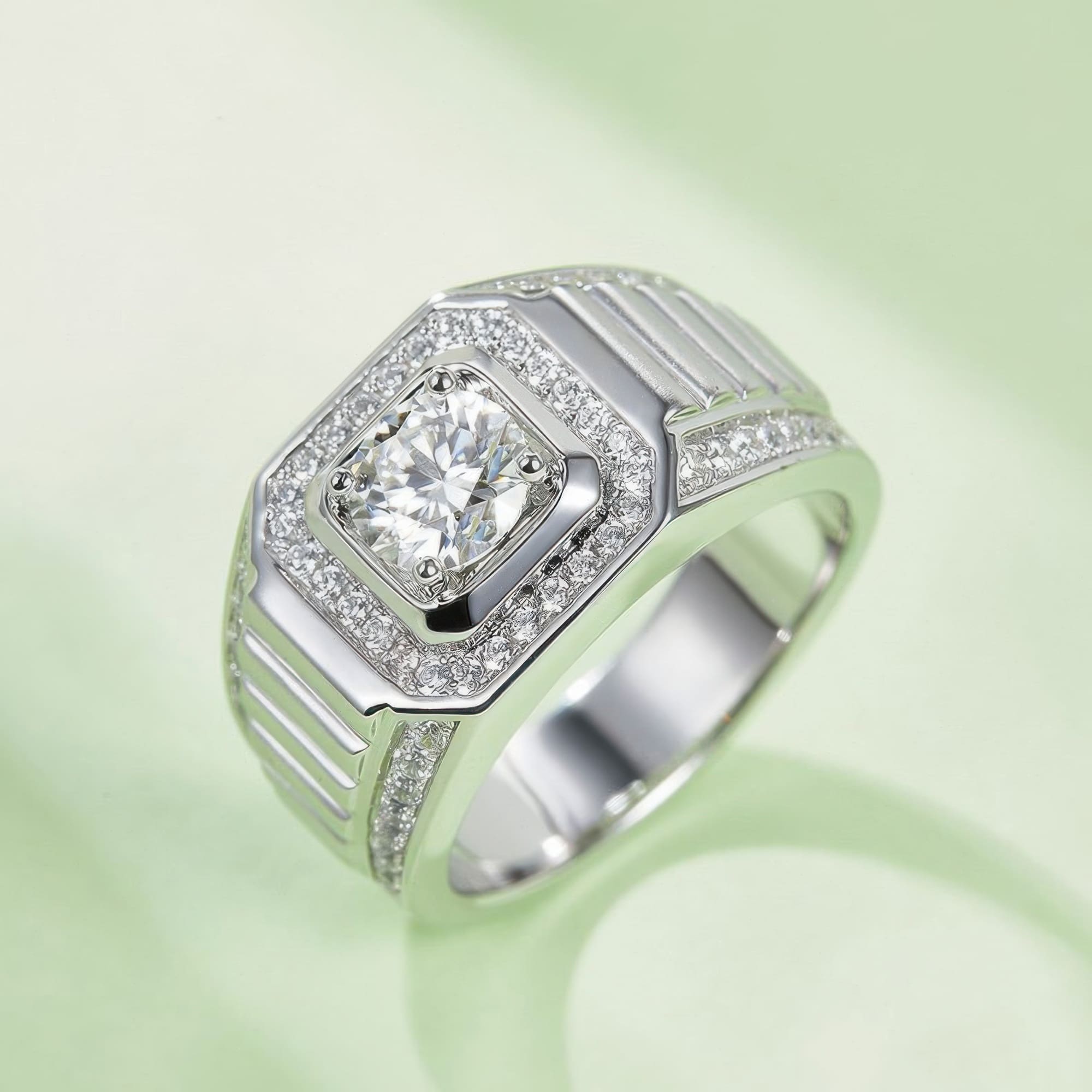 Men's 1 Carat Moissanite Ring | Classic Round Cut Sterling Silver - Image 2