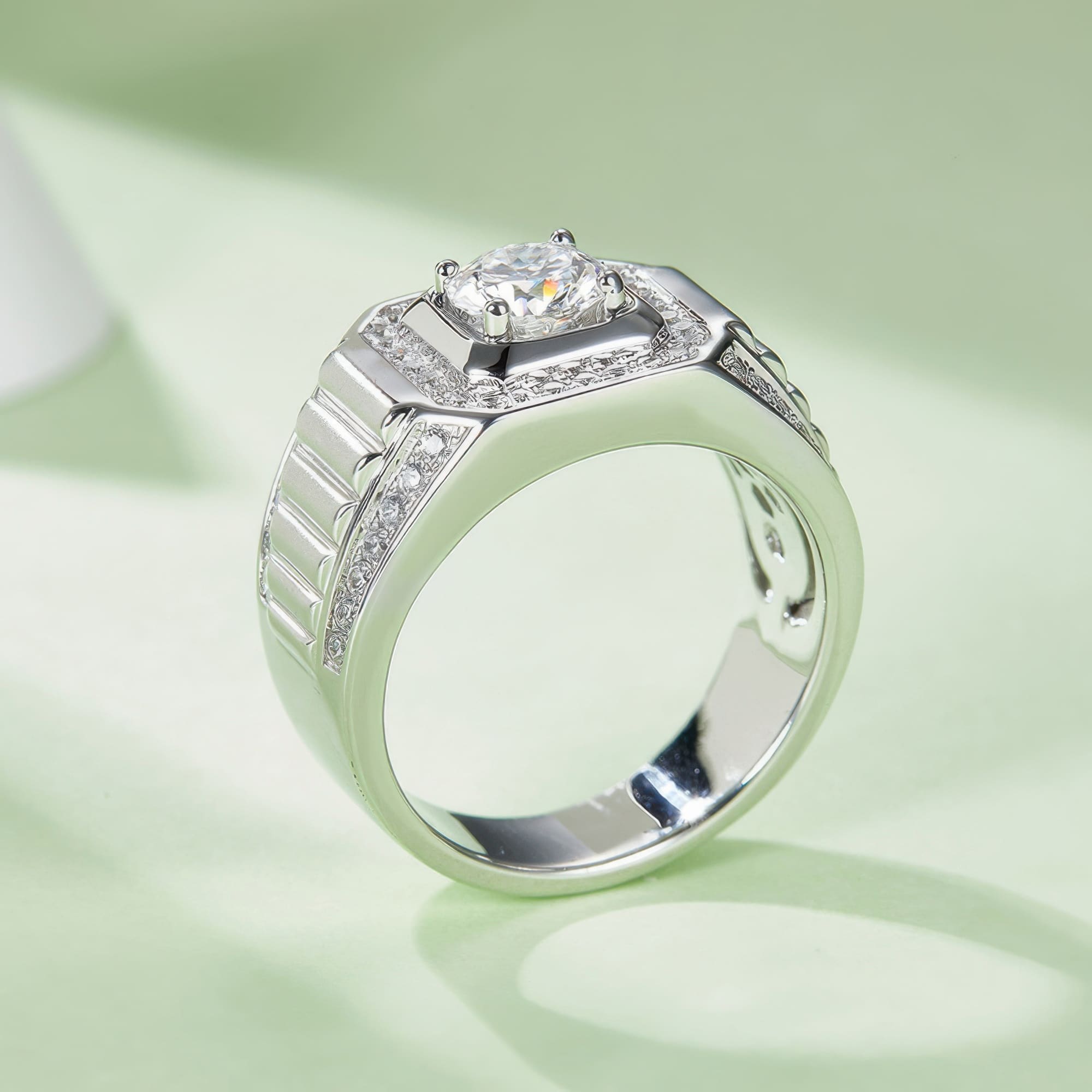 Men's 1 Carat Moissanite Ring | Classic Round Cut Sterling Silver - Image 4