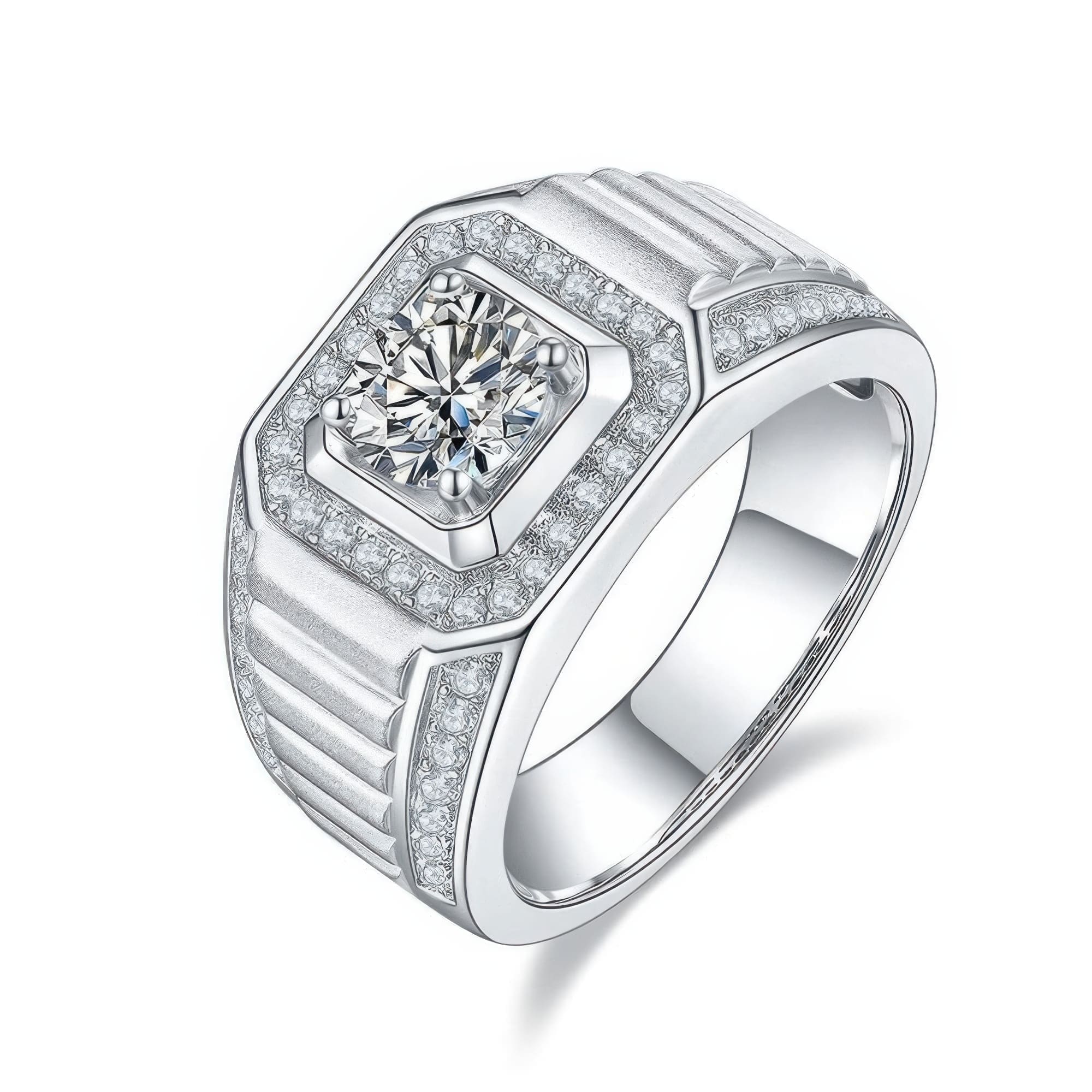 Men's 1 Carat Moissanite Ring | Classic Round Cut Sterling Silver