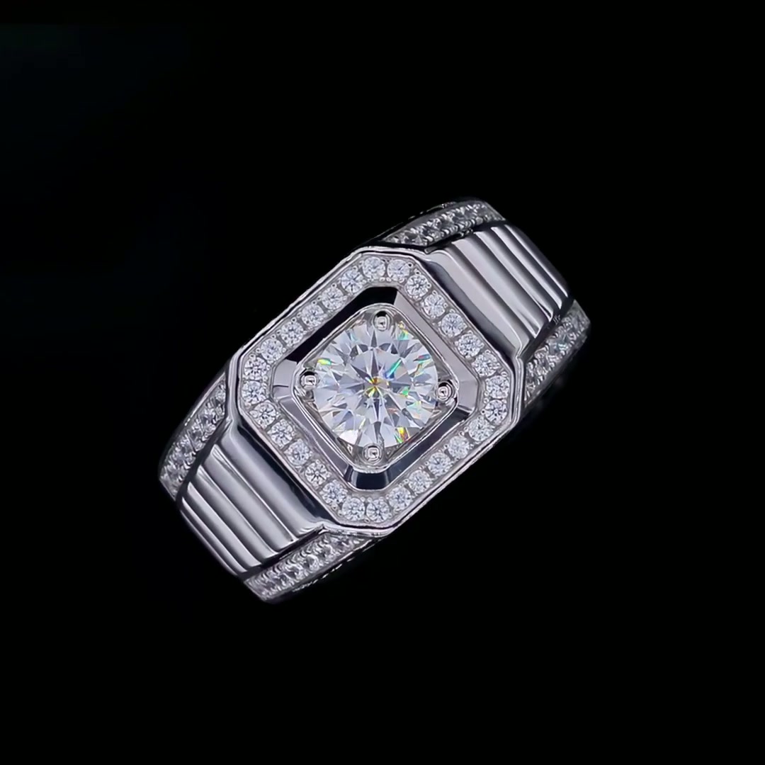 Men's 1 Carat Moissanite Ring | Classic Round Cut Sterling Silver product video thumbnail