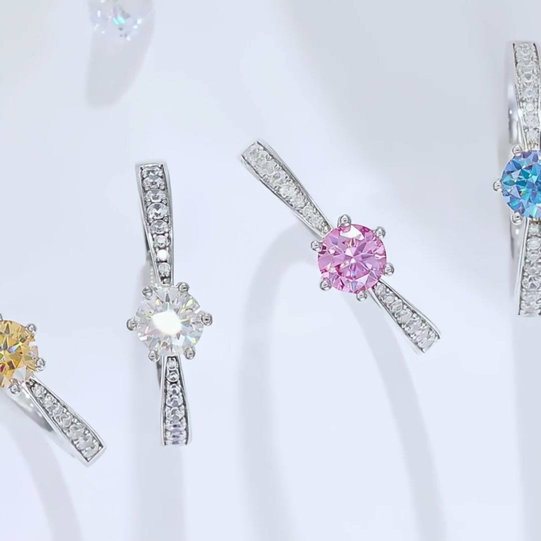 925 Silver Moissanite Ring | Multi-Color Fashion Engagement Band product video thumbnail