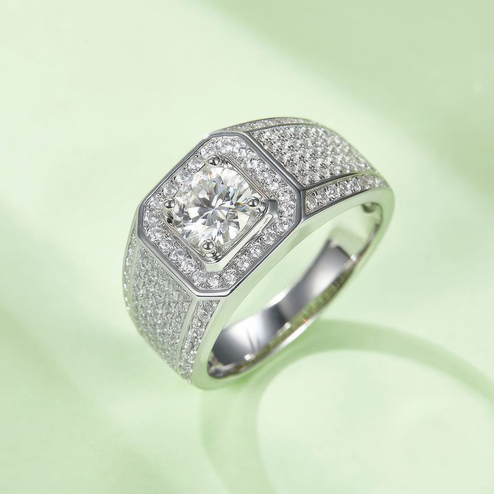 Men's Geometric Moissanite Ring | 1CT D-Color Round Cut - Image 2