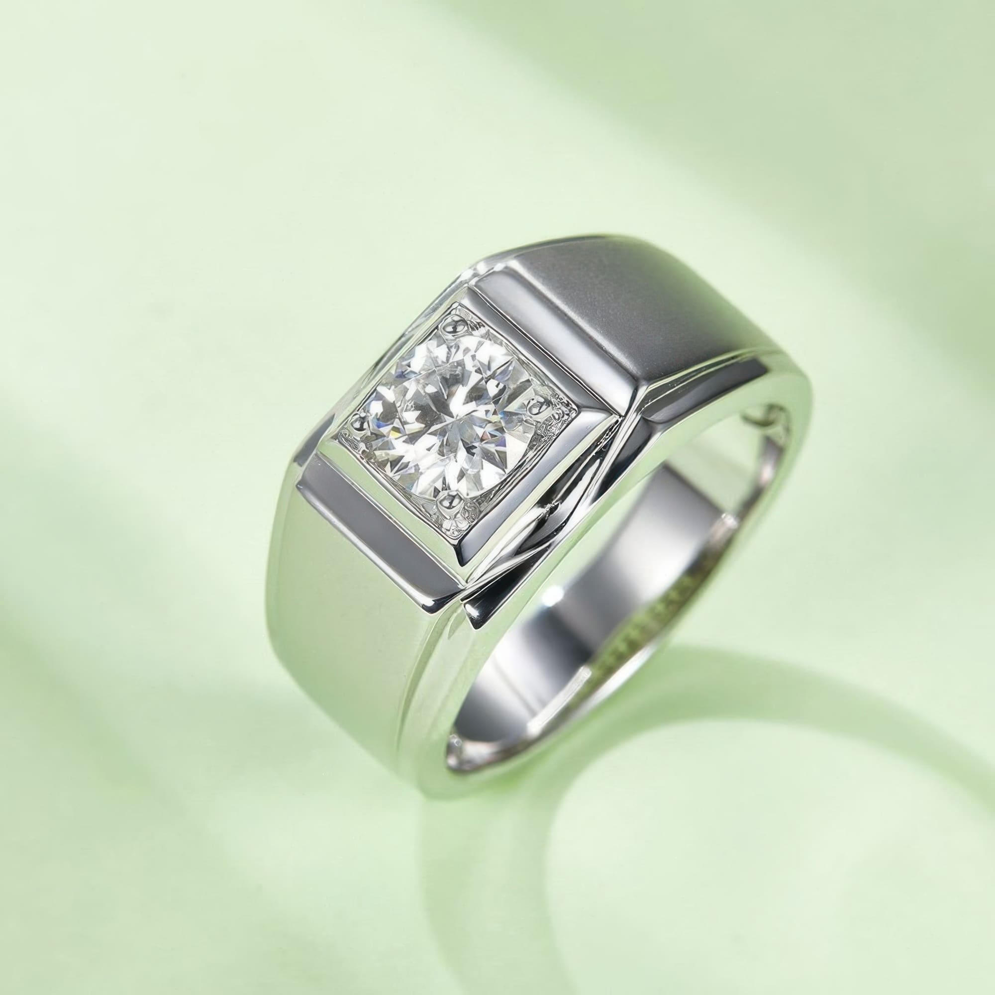 Men's 1 Carat Moissanite Ring | 925 Sterling Silver Round Cut - alternate view