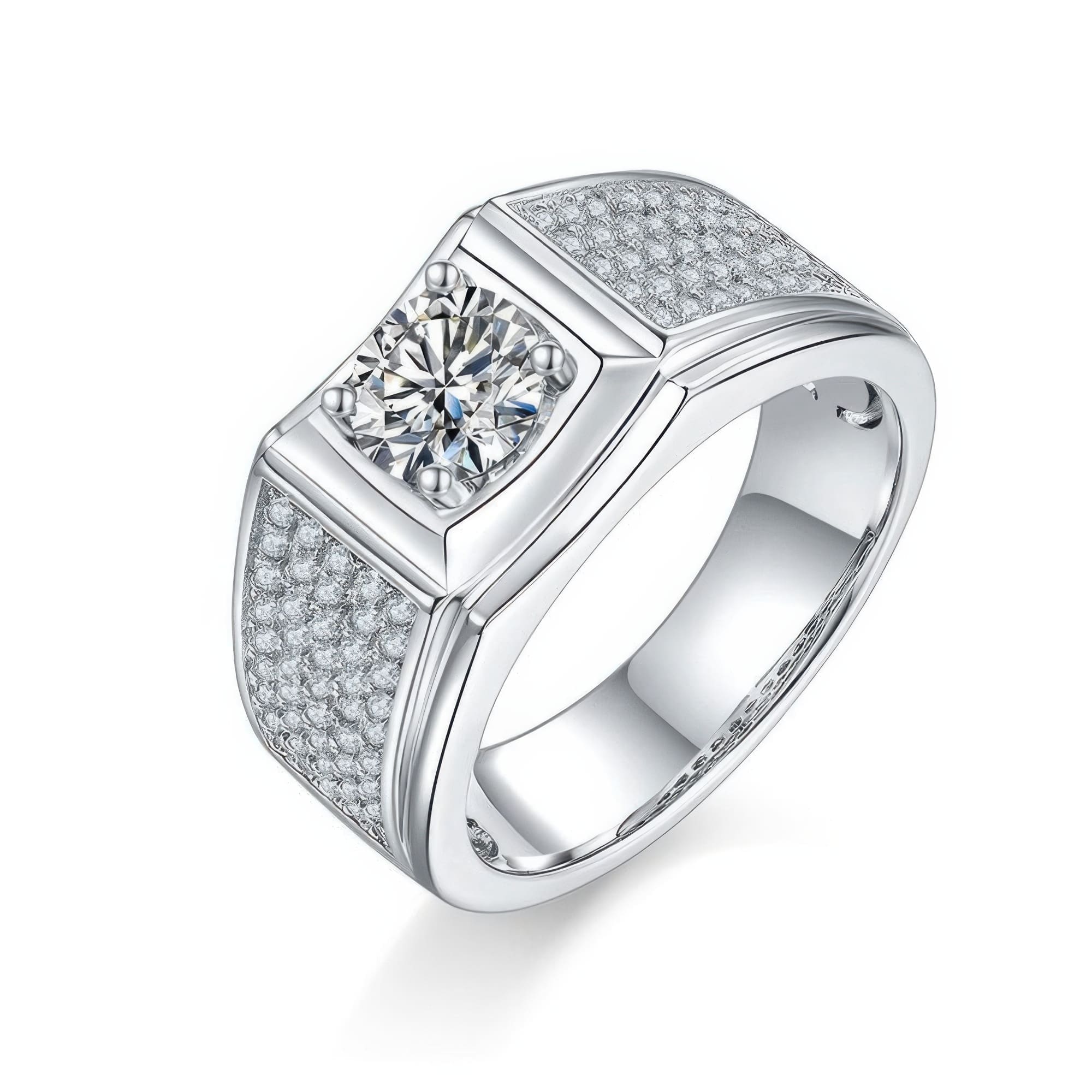 Men's 1 Carat Moissanite Ring | D Color Round Cut
