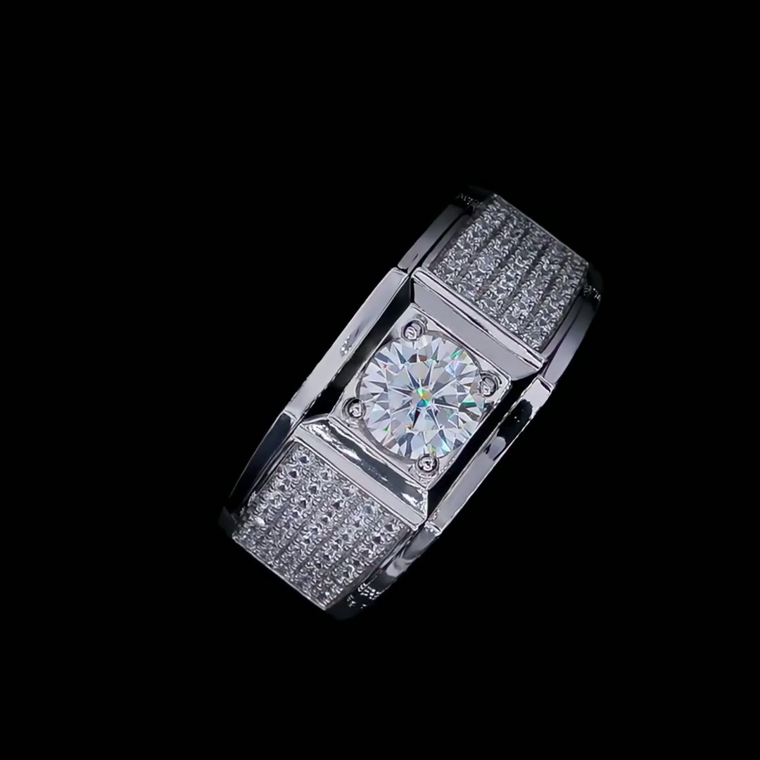 Men's 1 Carat Moissanite Ring | D Color Round Cut product video thumbnail