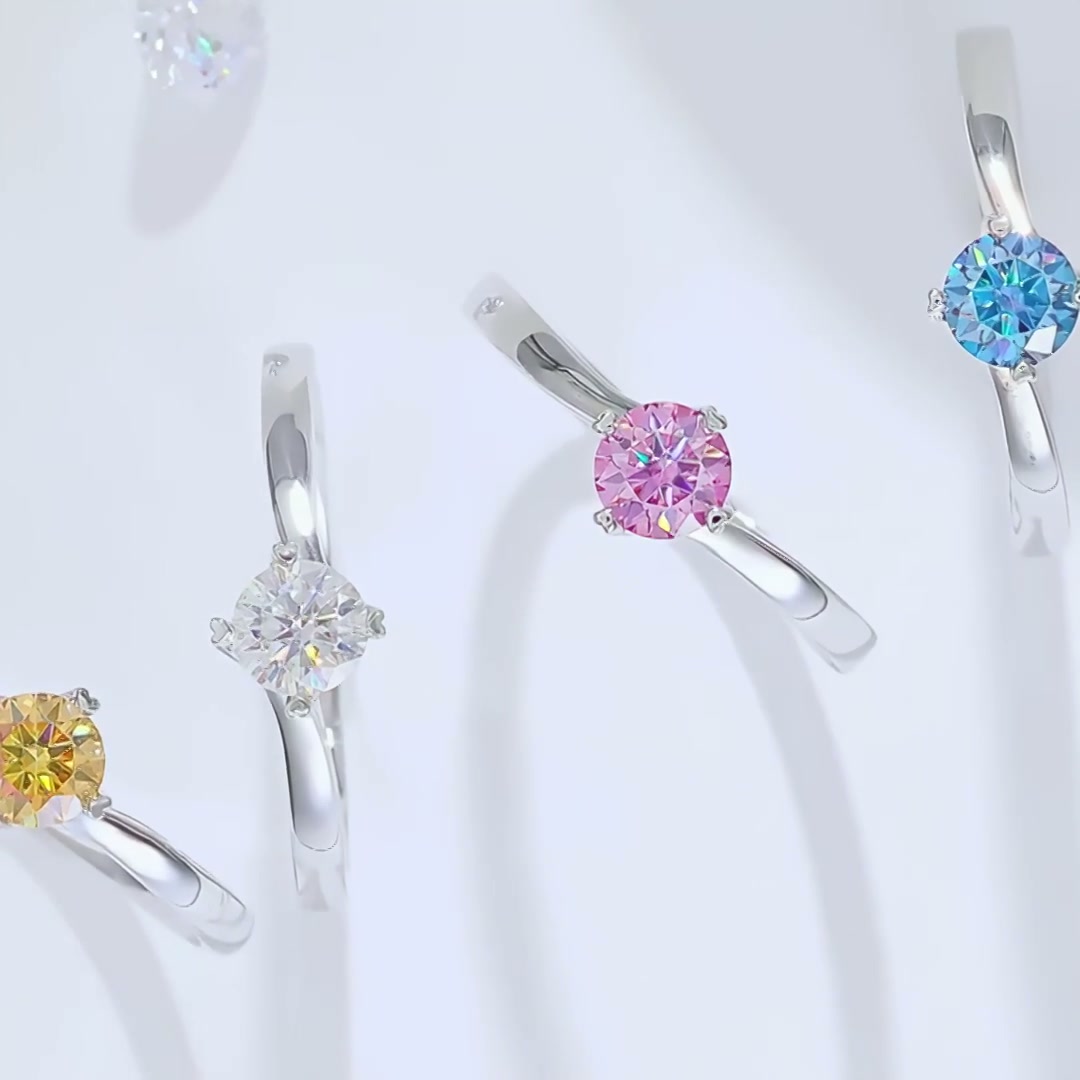 Twisted Moissanite Ring 925 Sterling Silver | 0.5ct Multi-Color Four-Prong Statement Ring product video thumbnail