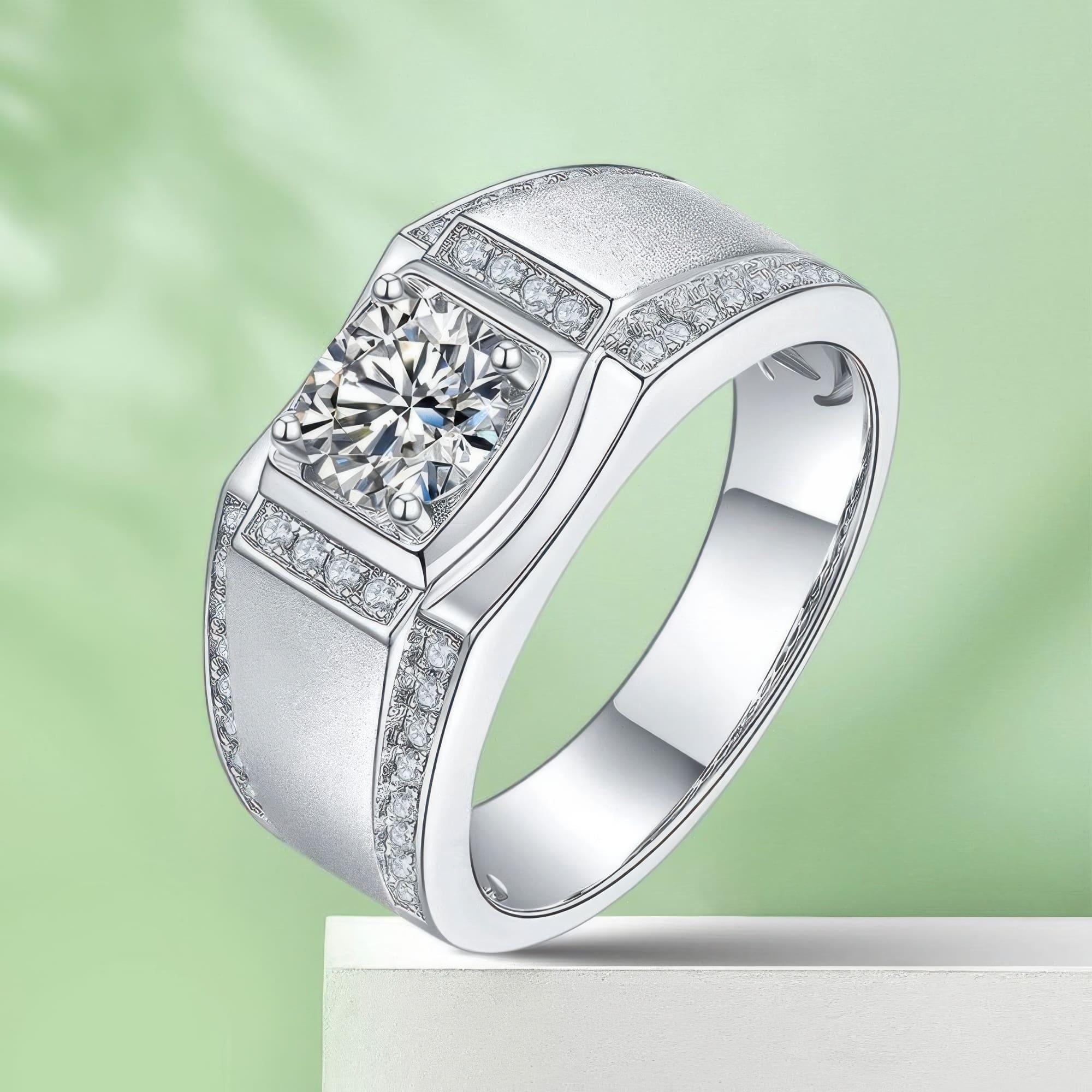 Men's Geometric Moissanite Ring | Modern 1ct Round Cut 925 Sterling Silver Band - Image 5