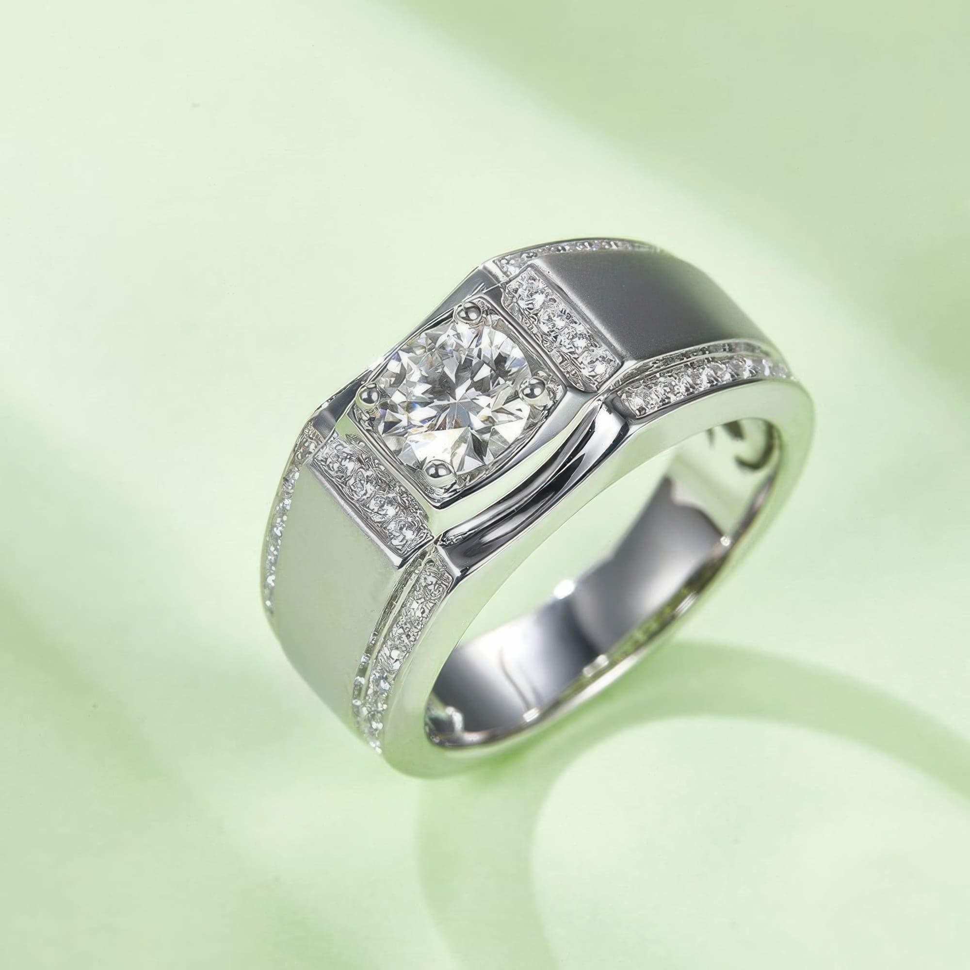 Men's Geometric Moissanite Ring | Modern 1ct Round Cut 925 Sterling Silver Band - Image 3