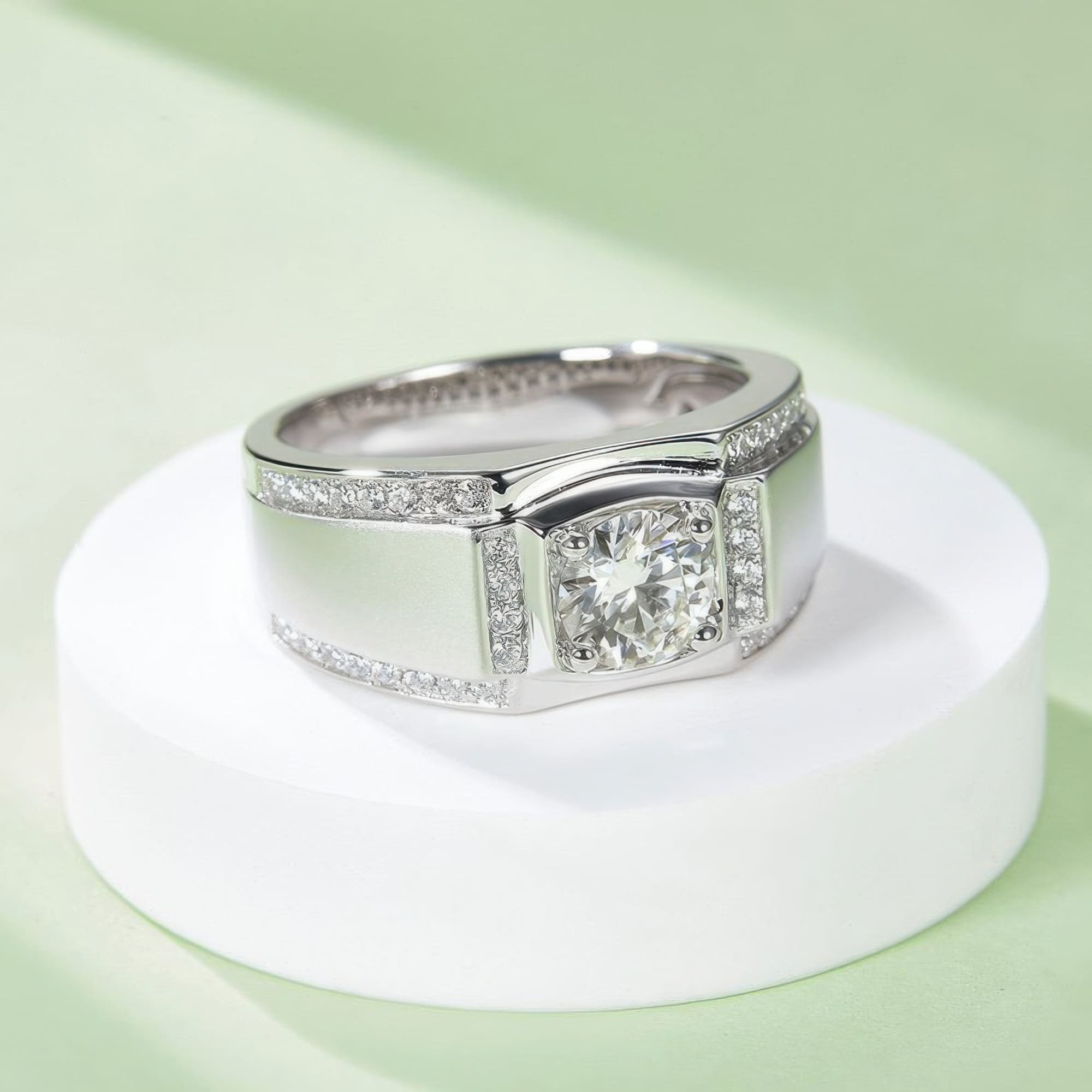 Men's Geometric Moissanite Ring | Modern 1ct Round Cut 925 Sterling Silver Band - Image 4