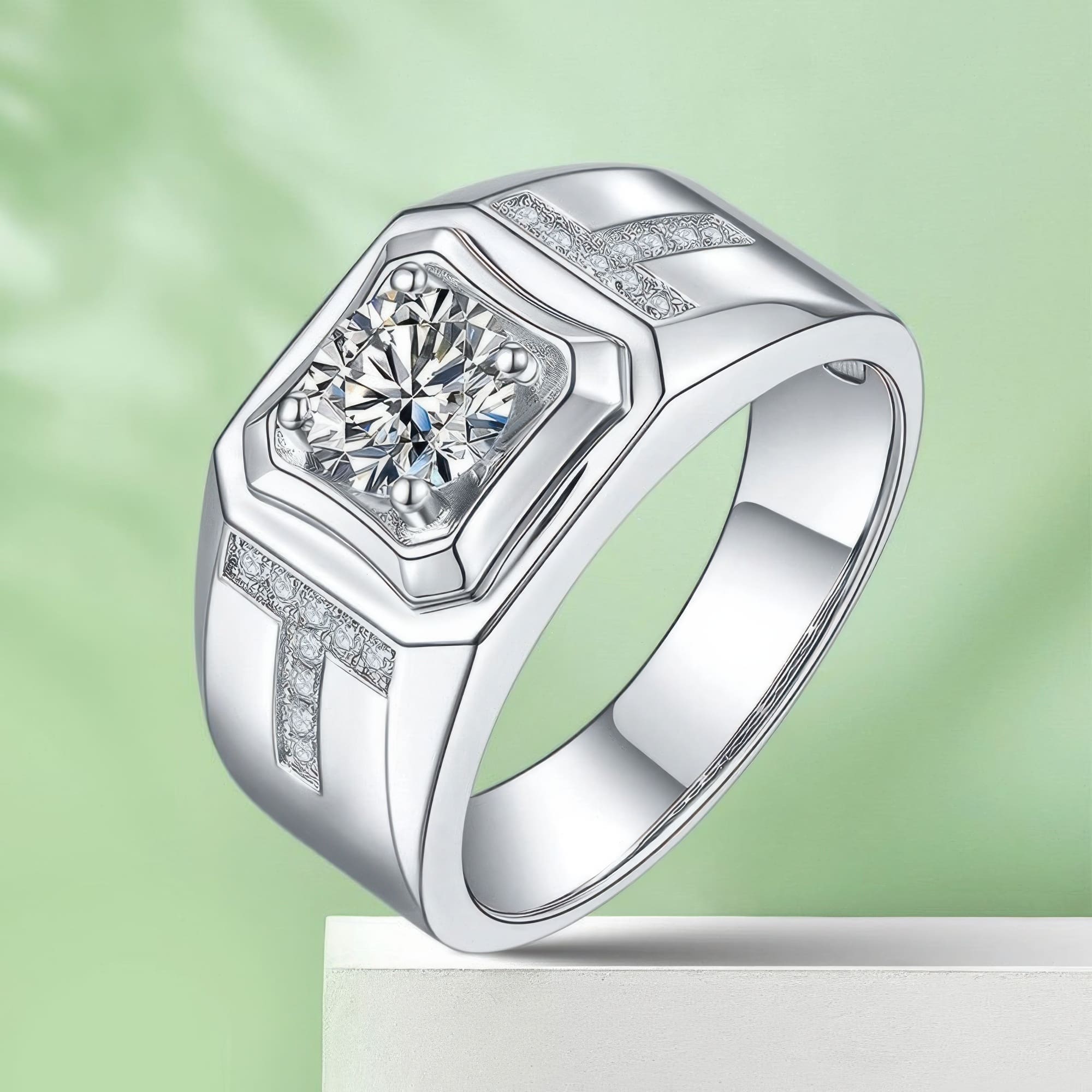 Men's Geometric Moissanite Ring | 1CT D-Color Round Cut Sterling Silver Retro Band - Image 5