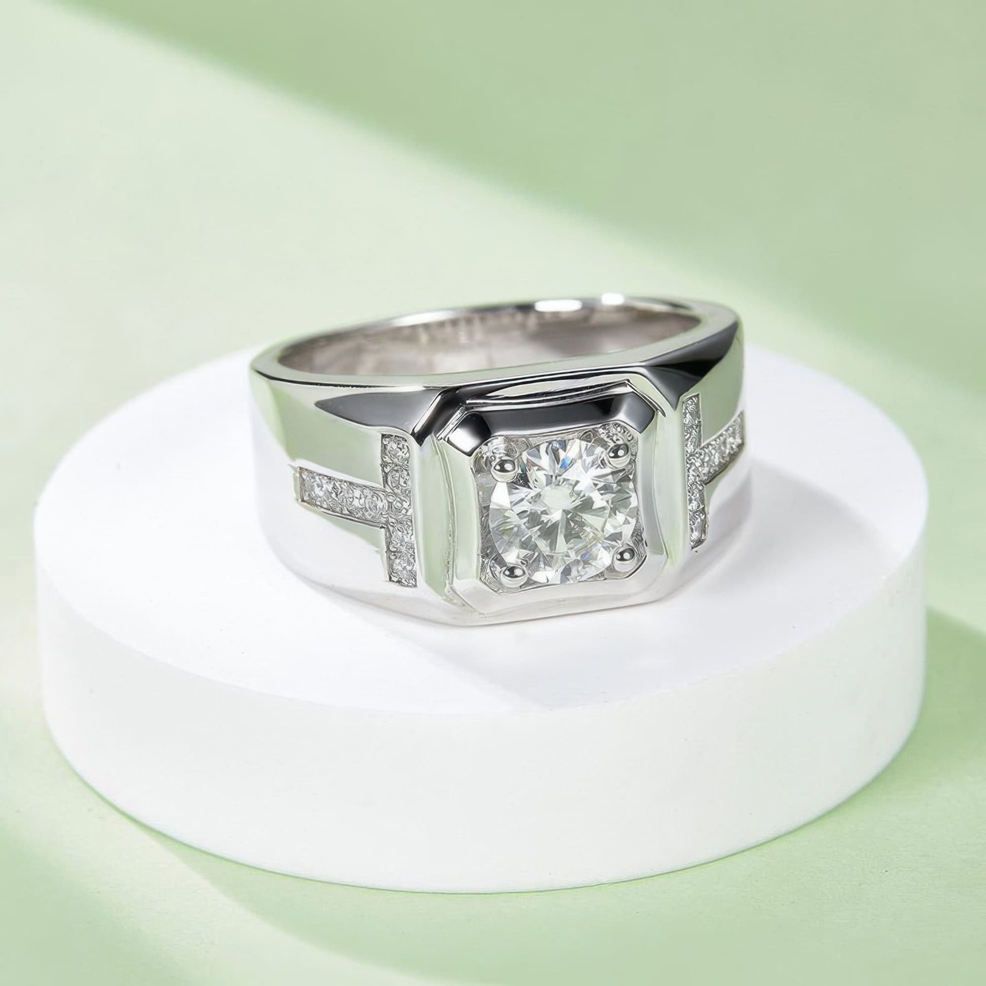 Men's Geometric Moissanite Ring | 1CT D-Color Round Cut Sterling Silver Retro Band - Image 3
