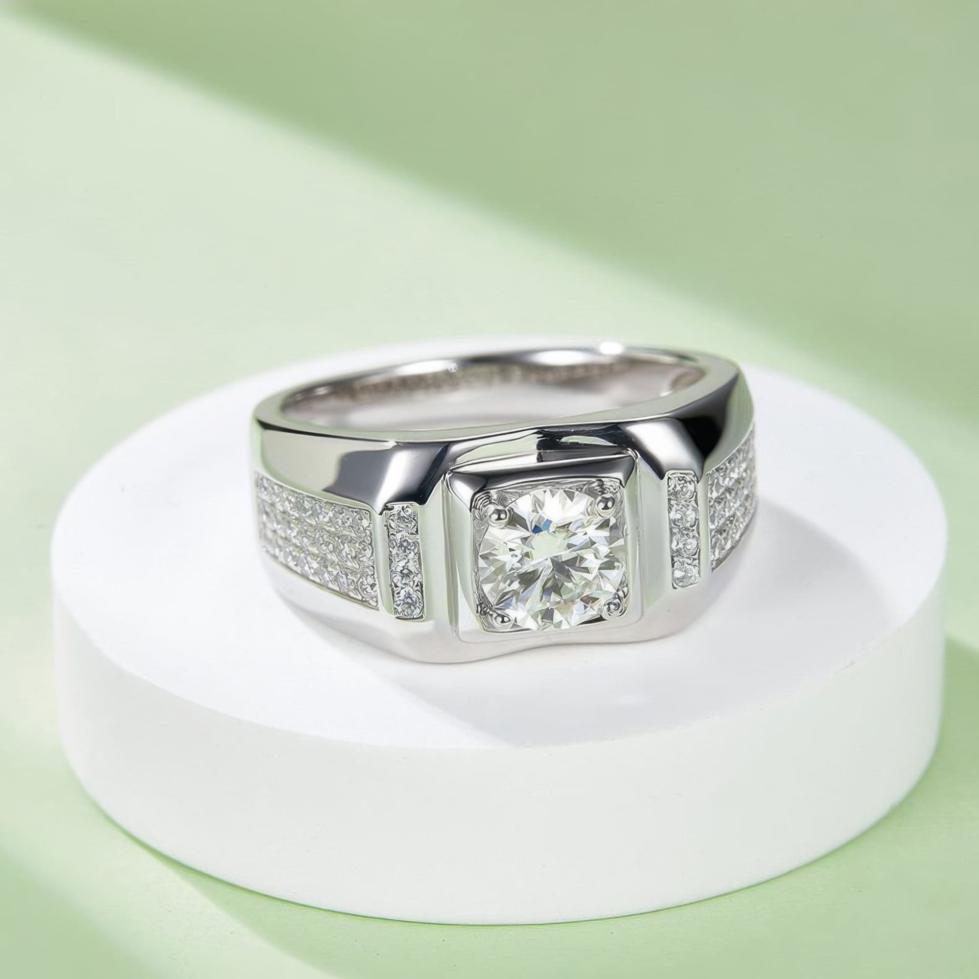 Vintage Mens Moissanite Ring | 1CT Round Cut Geometric 925 Sterling Silver Band - Image 3