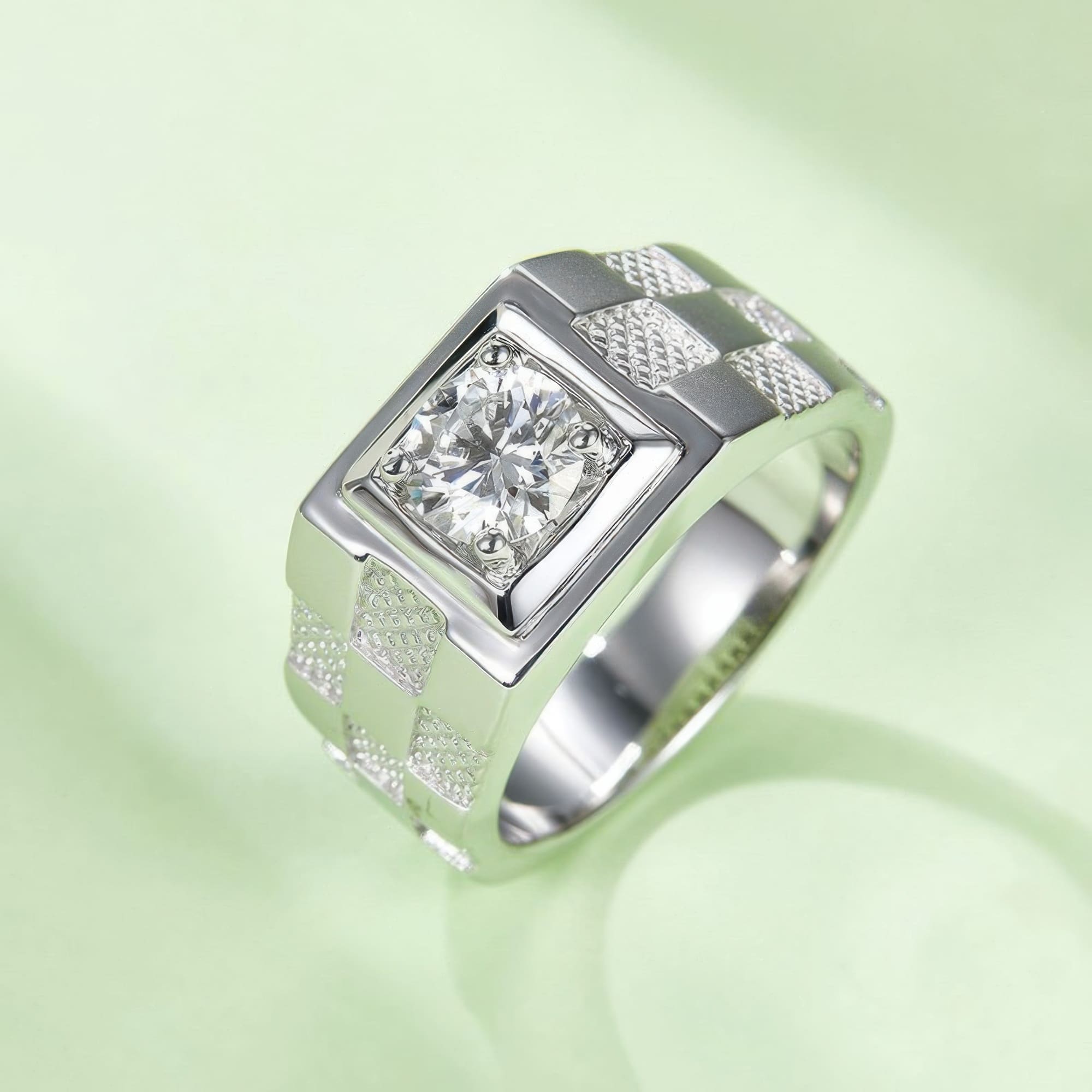 Geometric Moissanite Ring | 925 Sterling Silver Men's Band | 1CT Round - Image 2