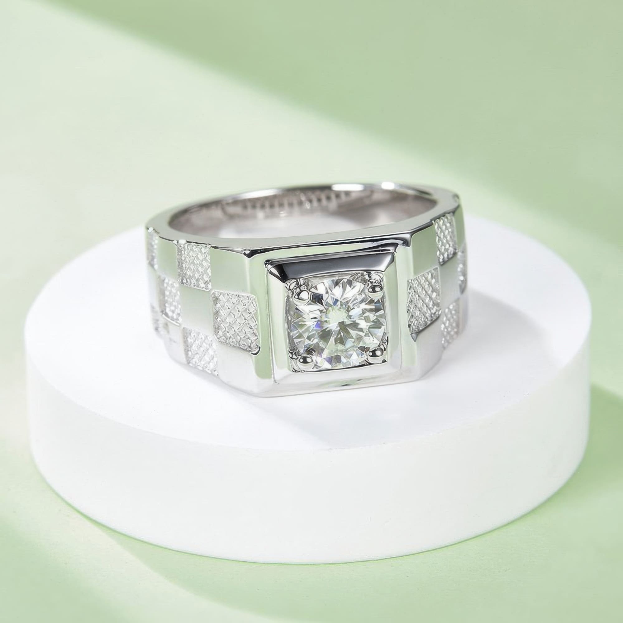 Geometric Moissanite Ring | 925 Sterling Silver Men's Band | 1CT Round - Image 3
