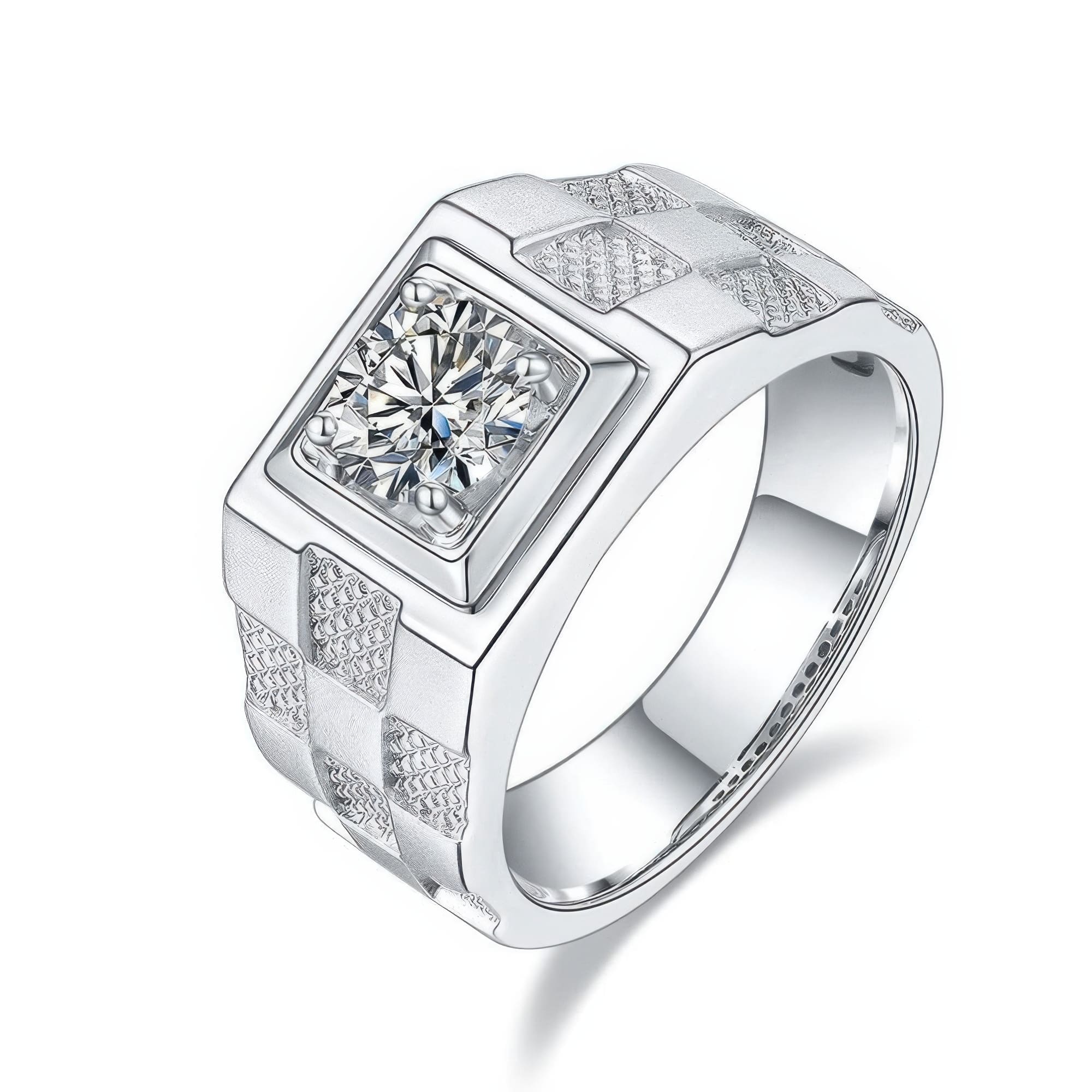 Geometric Moissanite Ring | 925 Sterling Silver Men's Band | 1CT Round