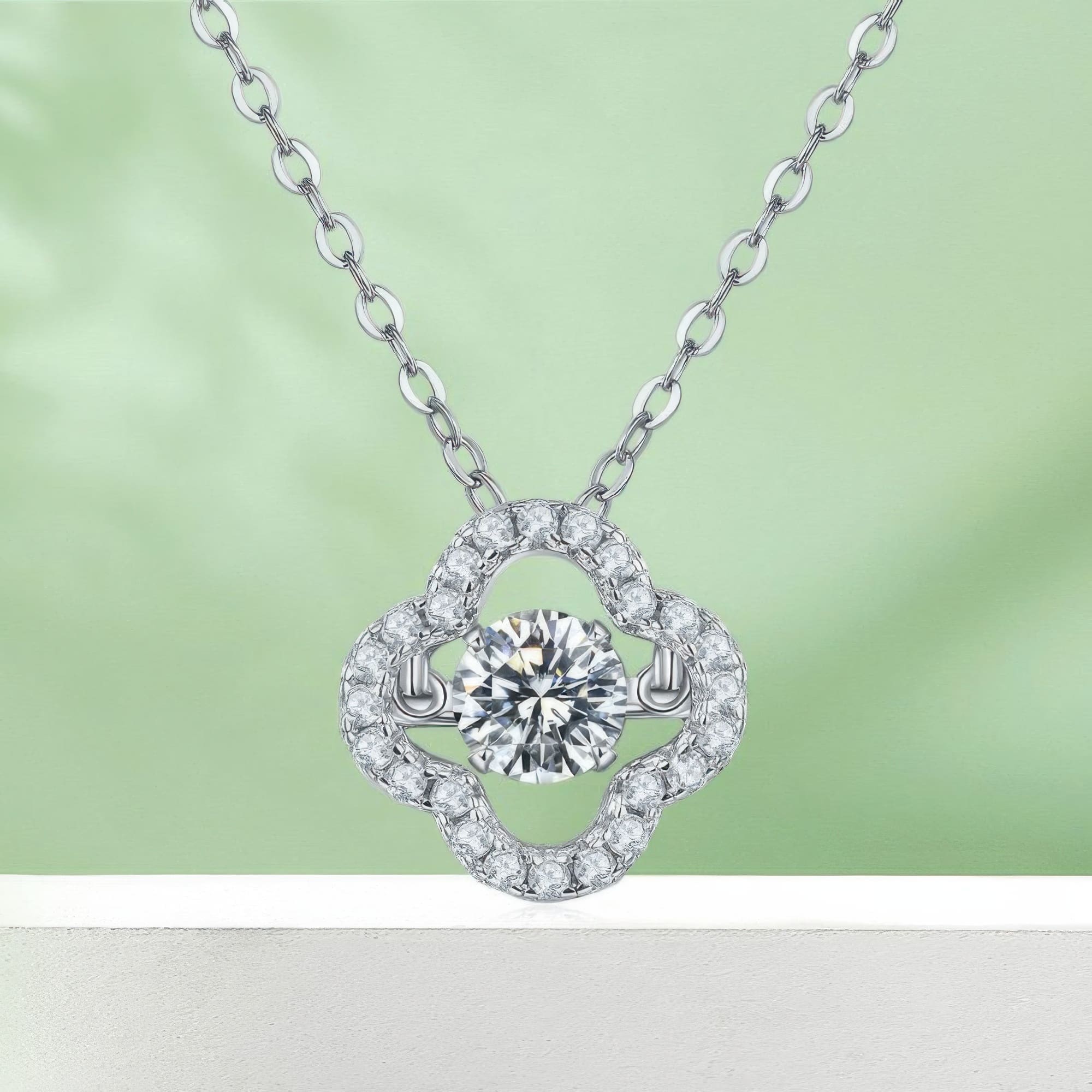 Four Leaf Clover Moissanite Necklace | Lucky Charm Moissanite Pendant | Hollow Design - Image 6